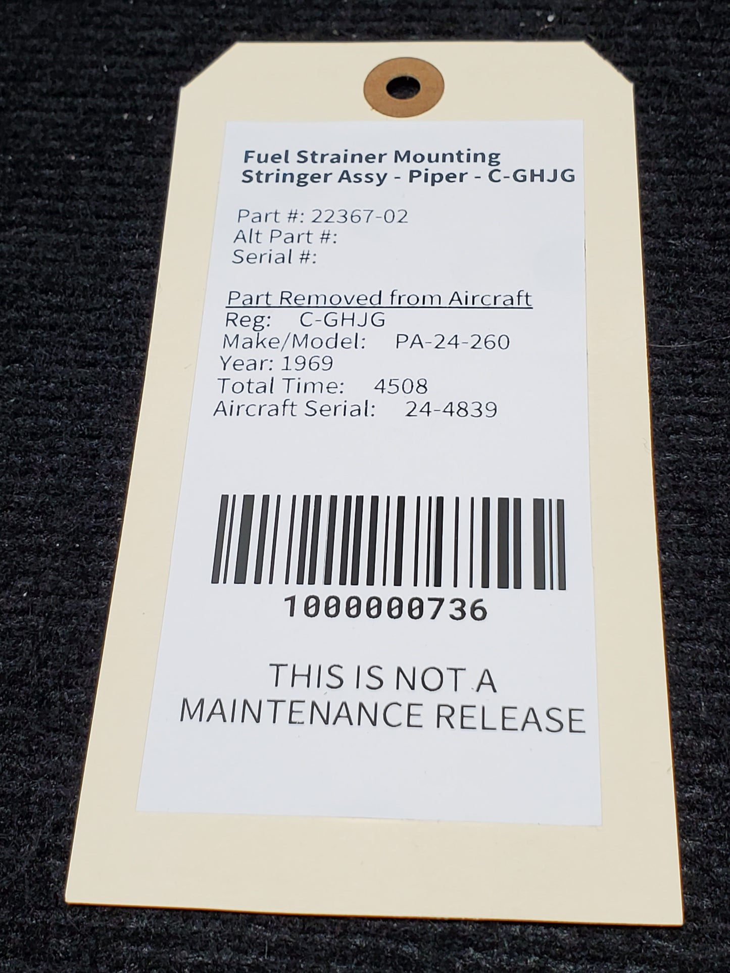 Fuel Strainer Mounting Stringer Assy - Piper - C-GHJG