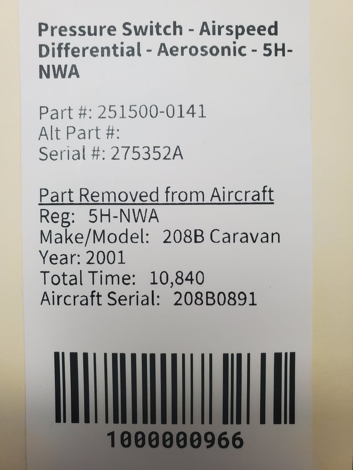 Pressure Switch - Airspeed Differential - Aerosonic - 5H-NWA