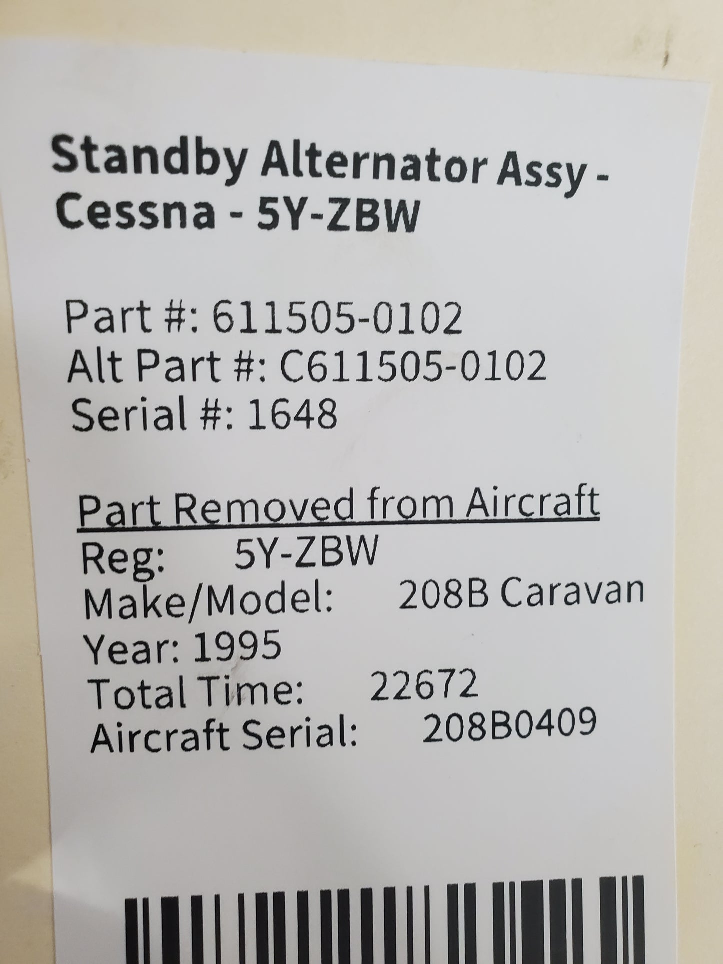 Standby Alternator Assy - Cessna - 5Y-ZBW