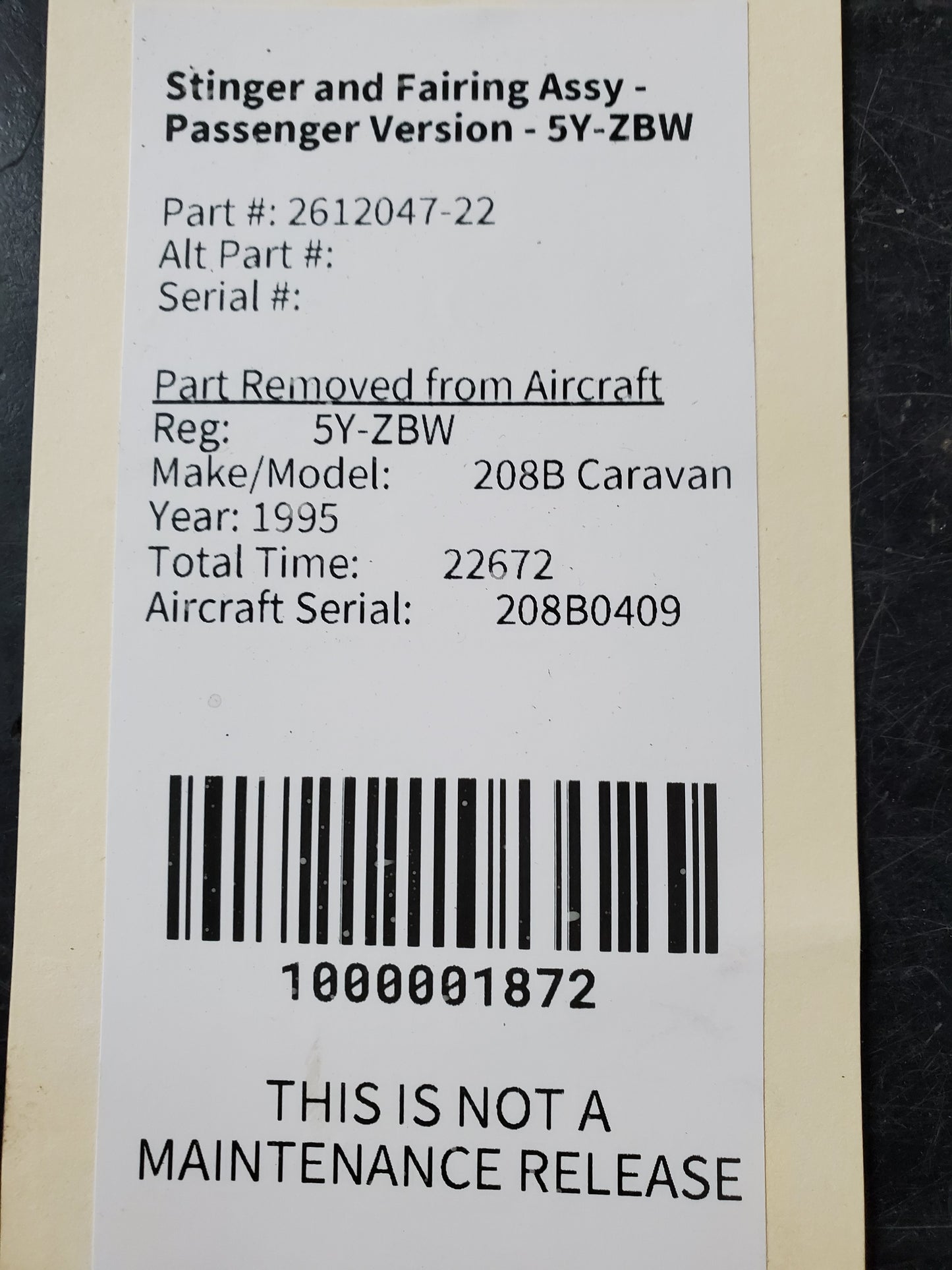 Stinger and Fairing Assy - Passenger Version - 5Y-ZBW