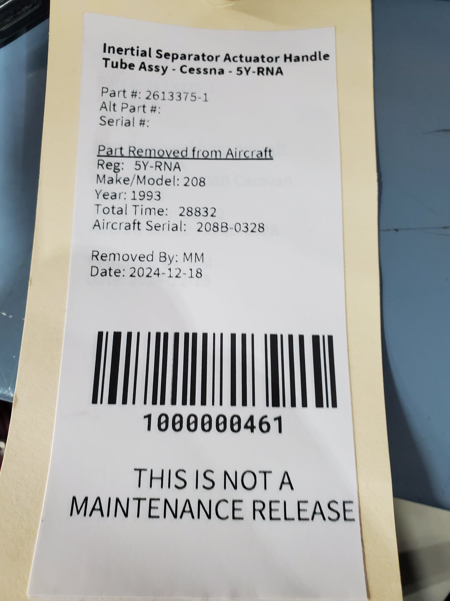 Inertial Separator Actuator Handle Tube Assy - Cessna - 5Y-RNA