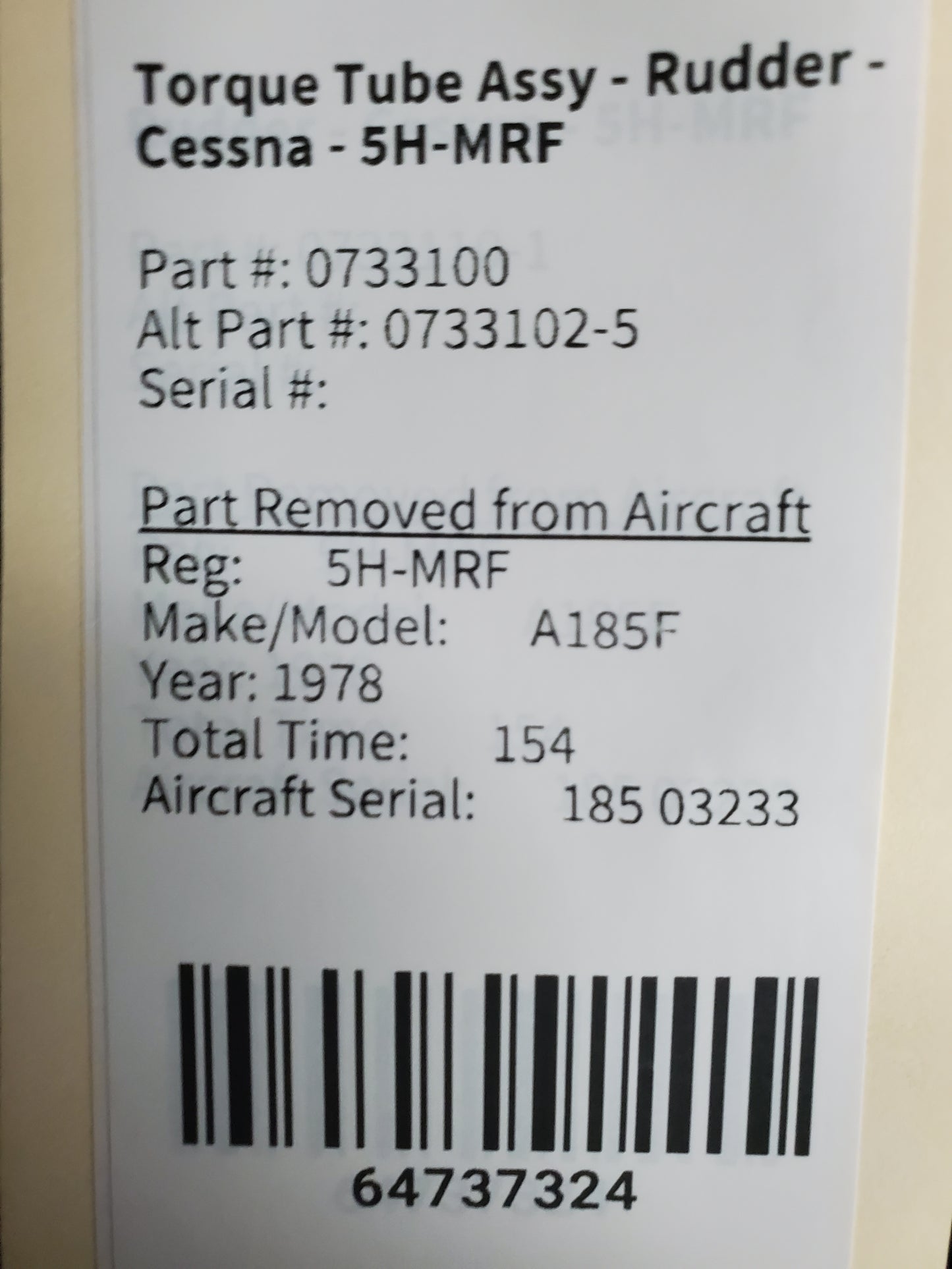 Torque Tube Assy - Rudder - Cessna - 5H-MRF