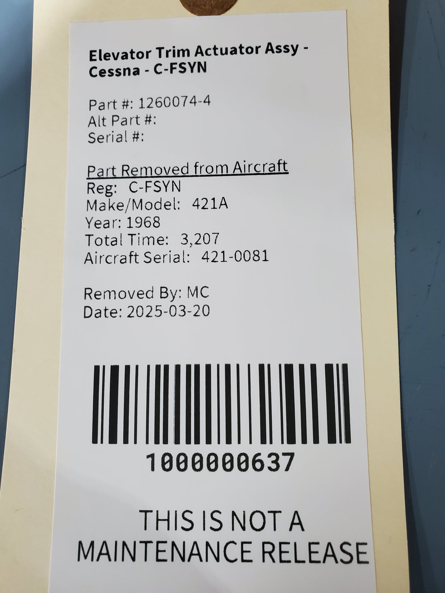 Elevator Trim Actuator Assy - Cessna - C-FSYN