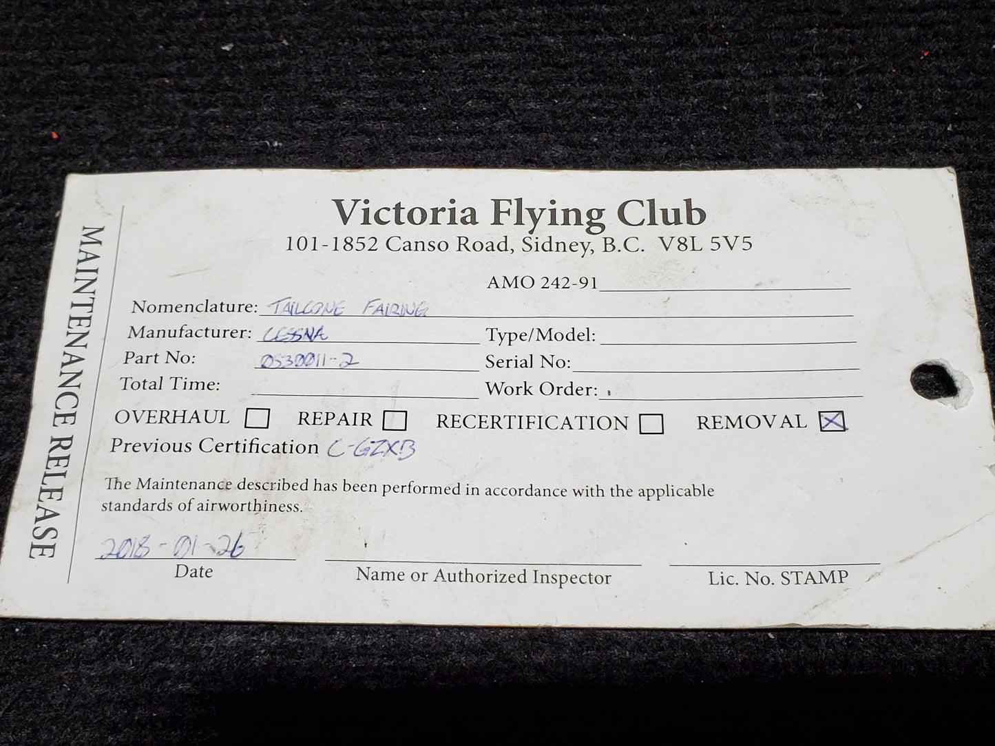 Tailcone Fairing - Rudder Cable Exit - Cessna - MISC (VFC) - C-GZXB