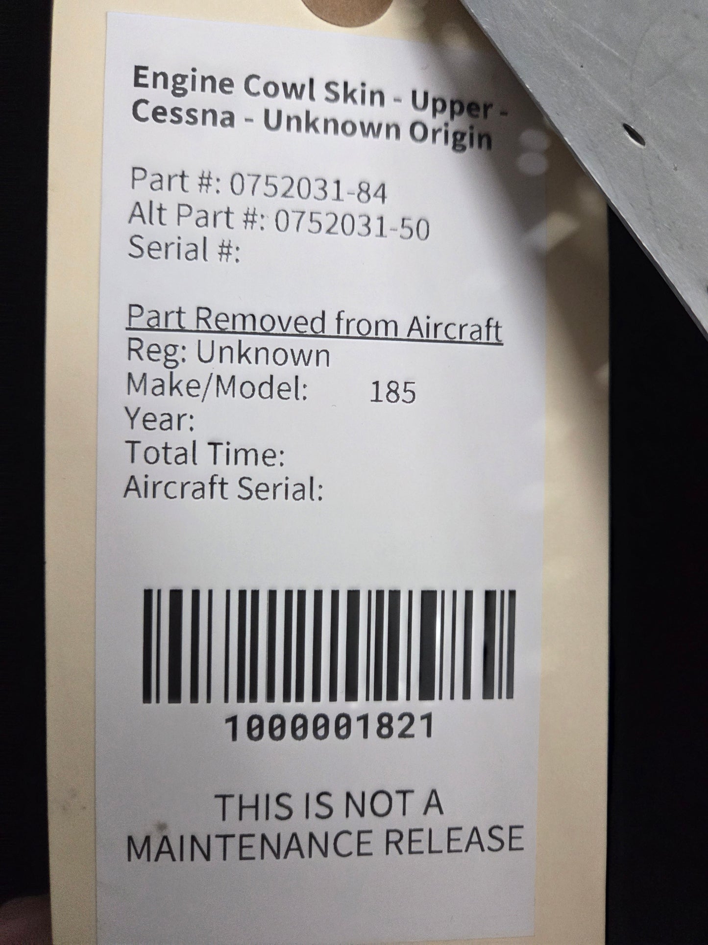 Engine Cowl Skin - Upper - Cessna - Unknown Origin