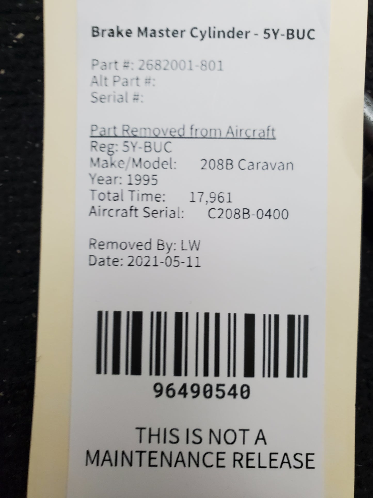 Brake Master Cylinder - Cessna - 5Y-BUC