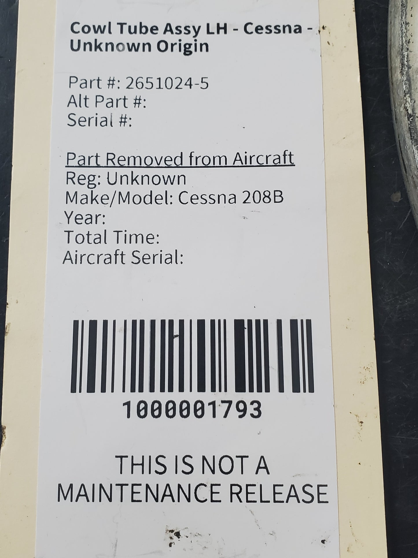 Cowl Tube Assy LH - Cessna - Unknown Origin