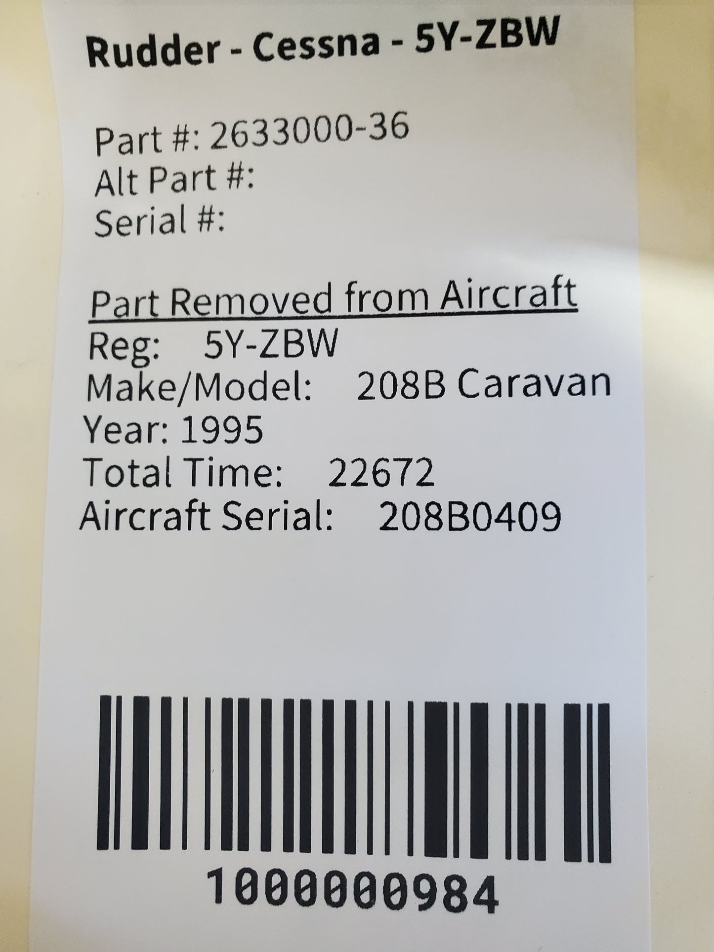 Rudder - Cessna 208B - 5Y-ZBW