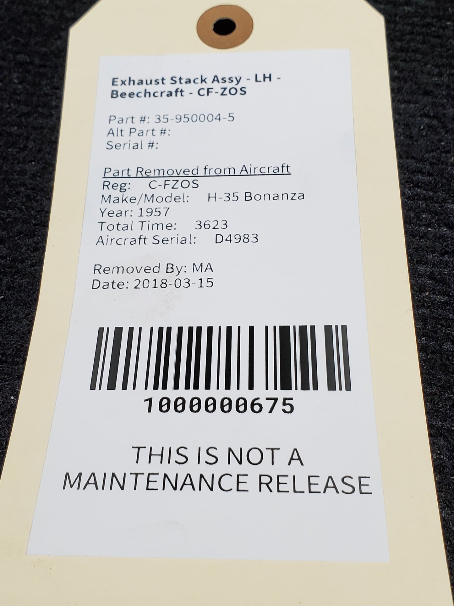 Exhaust Stack Assy - LH - Beechcraft - CF-ZOS