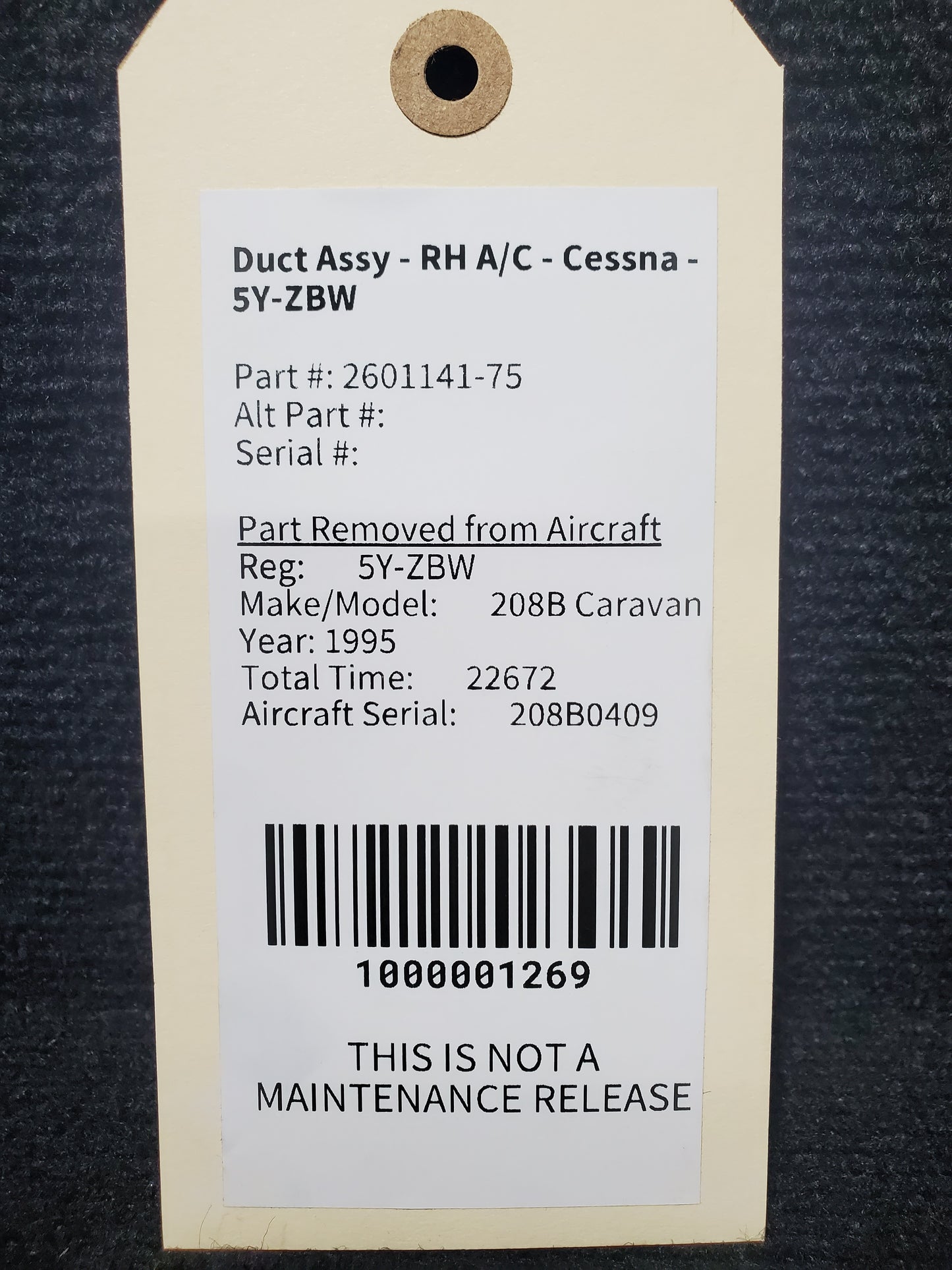 Duct Assy RH Aft - A/C - Cessna - 5Y-ZBW