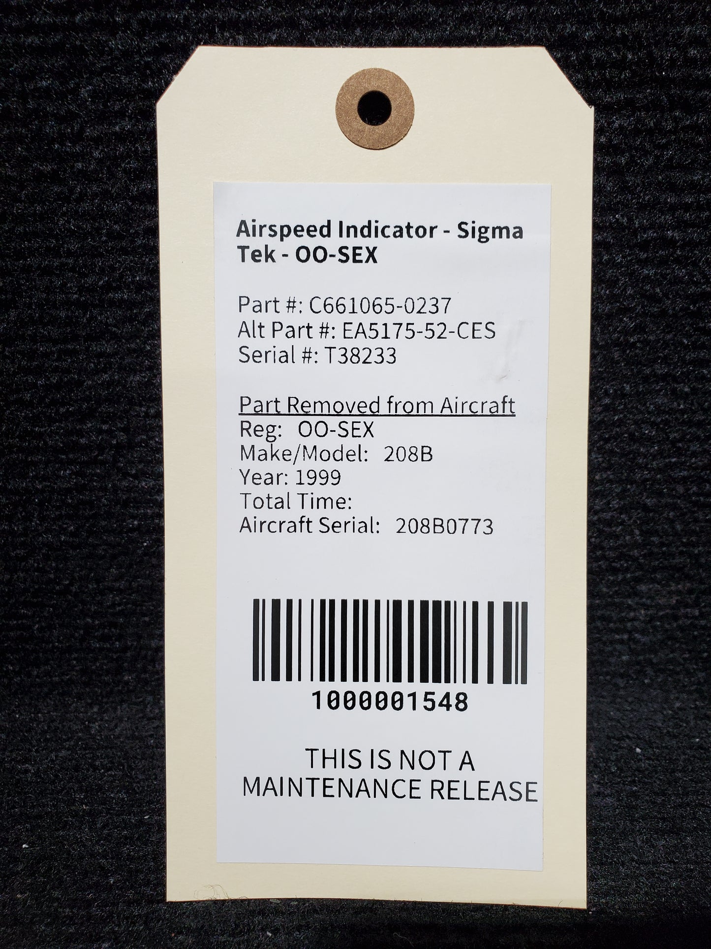Airspeed Indicator - Sigma Tek - OO-SEX