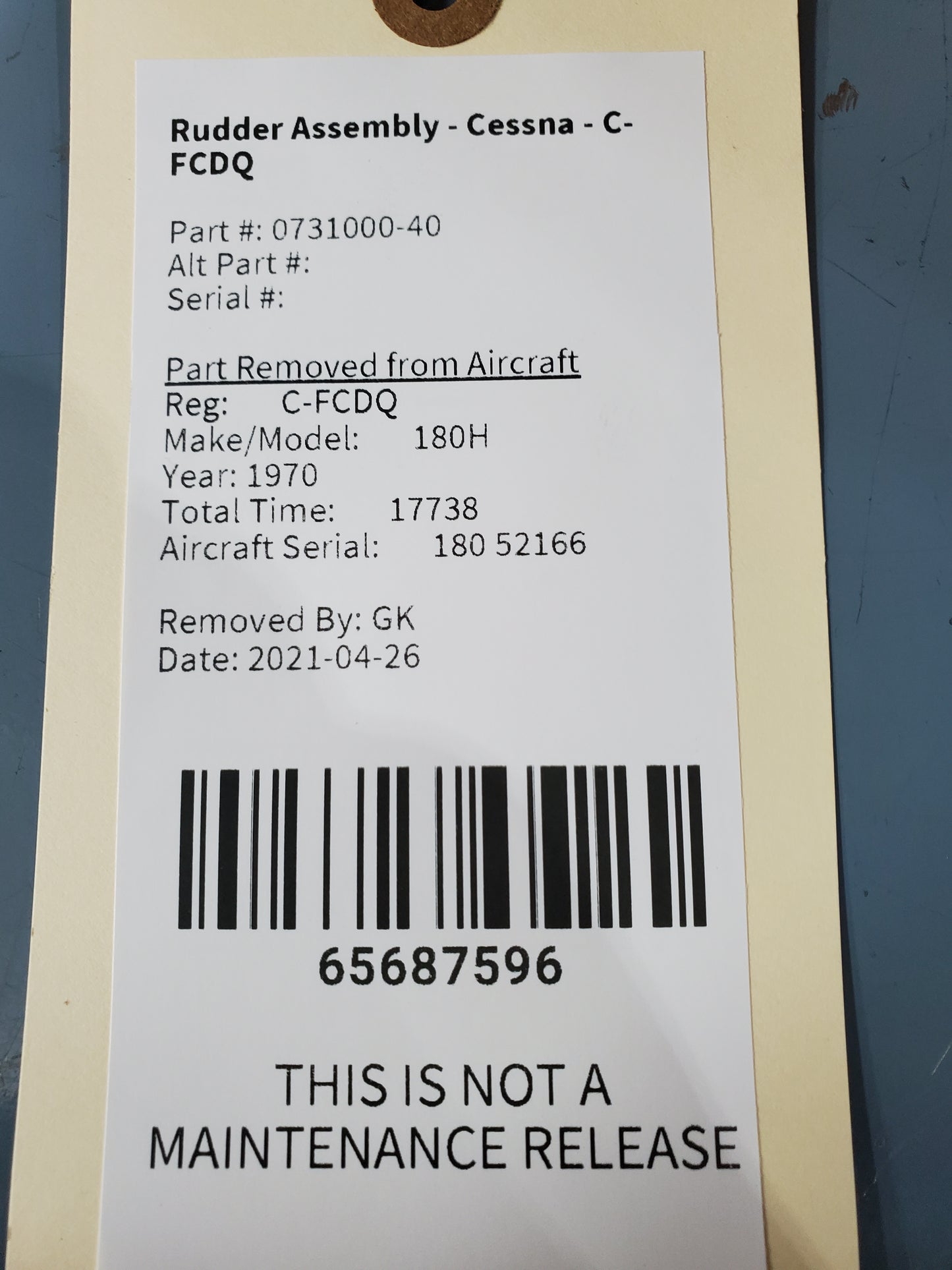 Rudder Assembly - Cessna - C-FCDQ