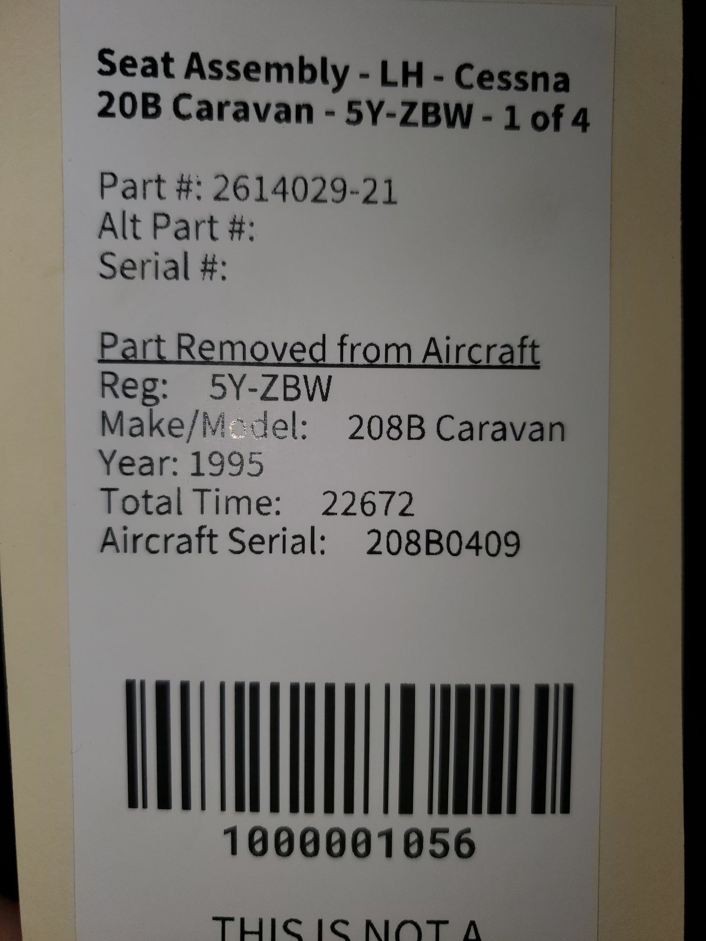 Seat Assembly - LH - Cessna 208B Caravan - 5Y-ZBW - 1 of 4