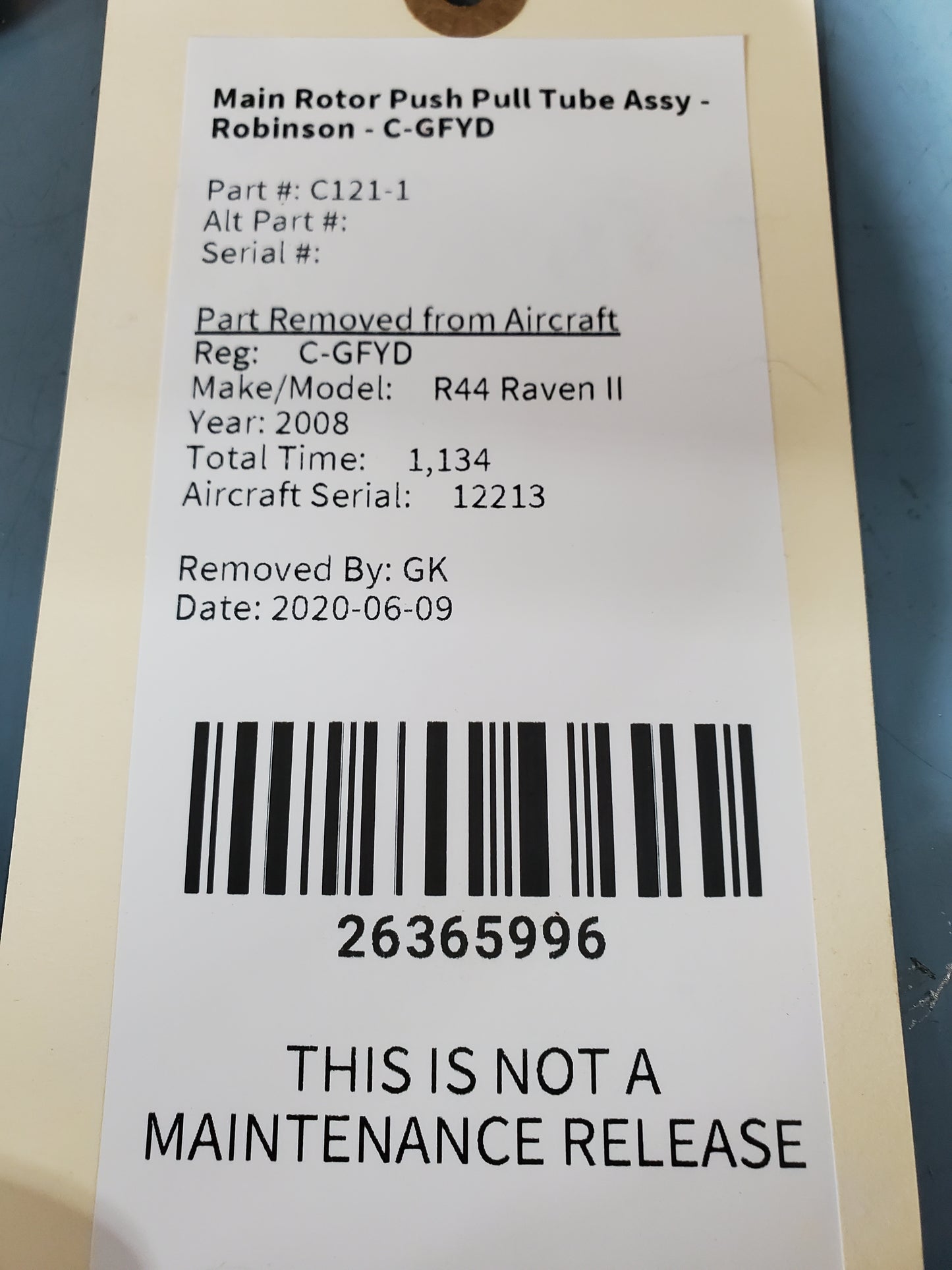 Main Rotor Push Pull Tube Assy - Robinson - C-GFYD