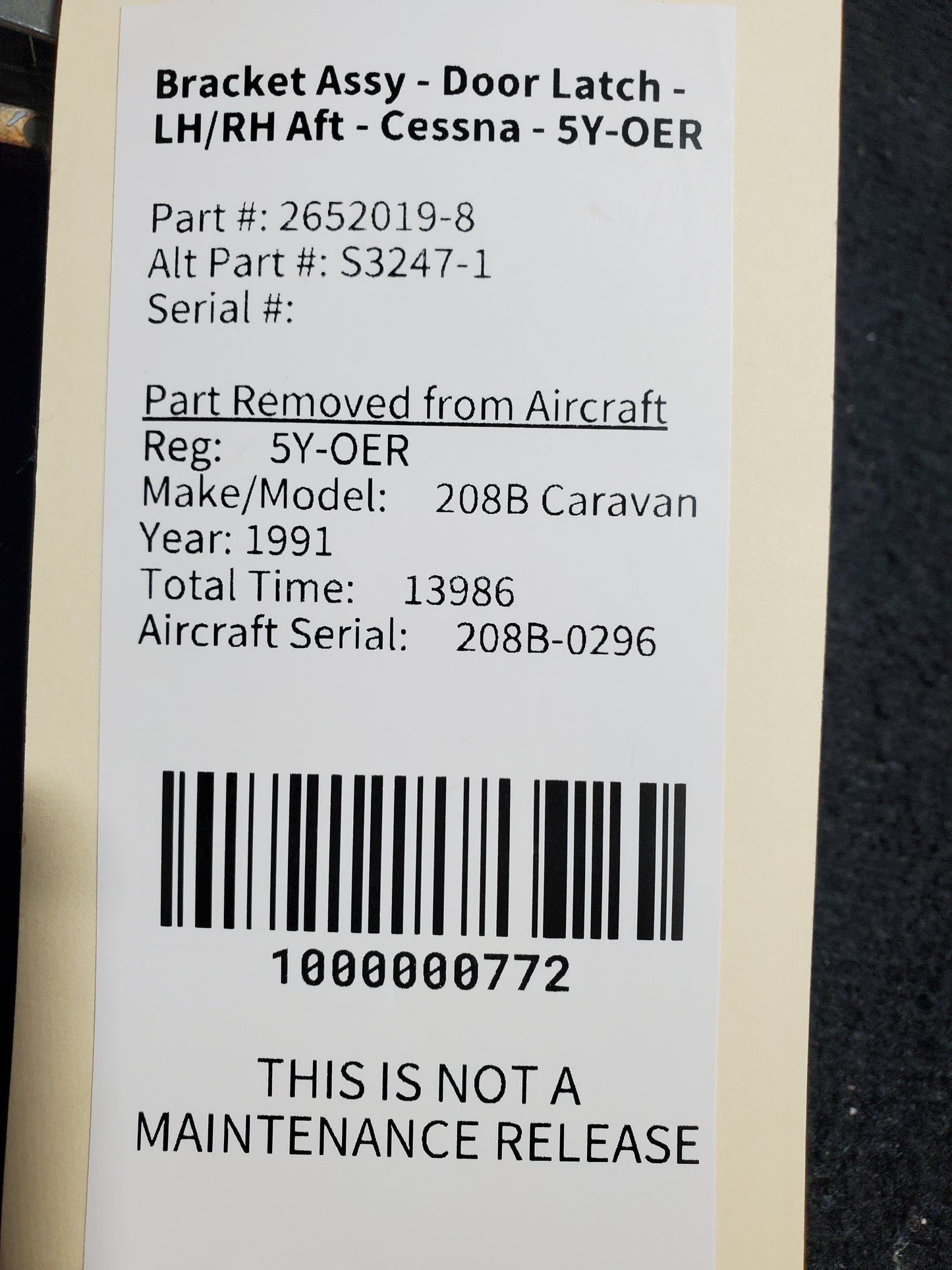 Bracket Assy - Door Latch - LH/RH Aft - Cessna - 5Y-OER