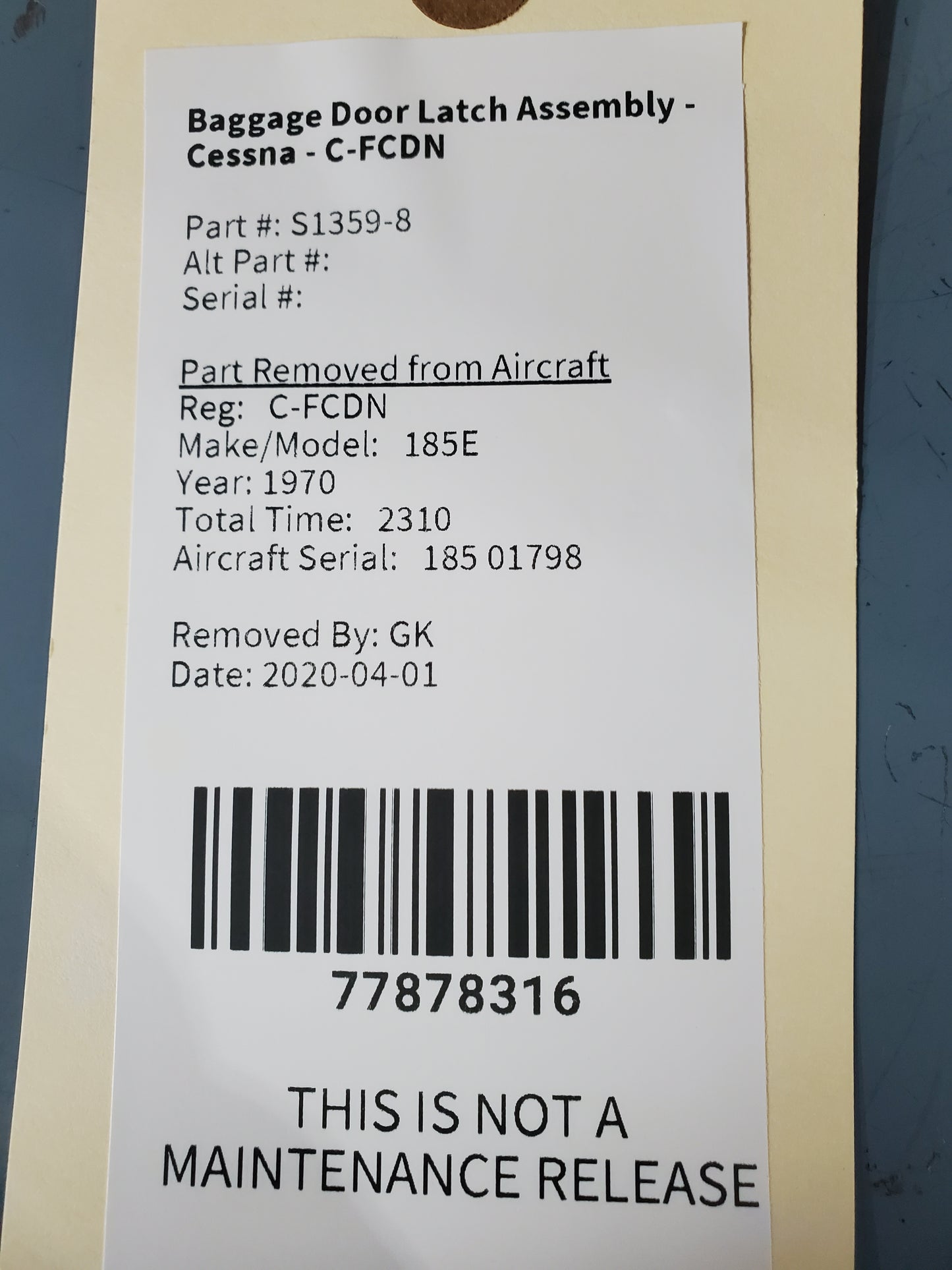 Baggage Door Latch Assembly - Cessna - C-FCDN