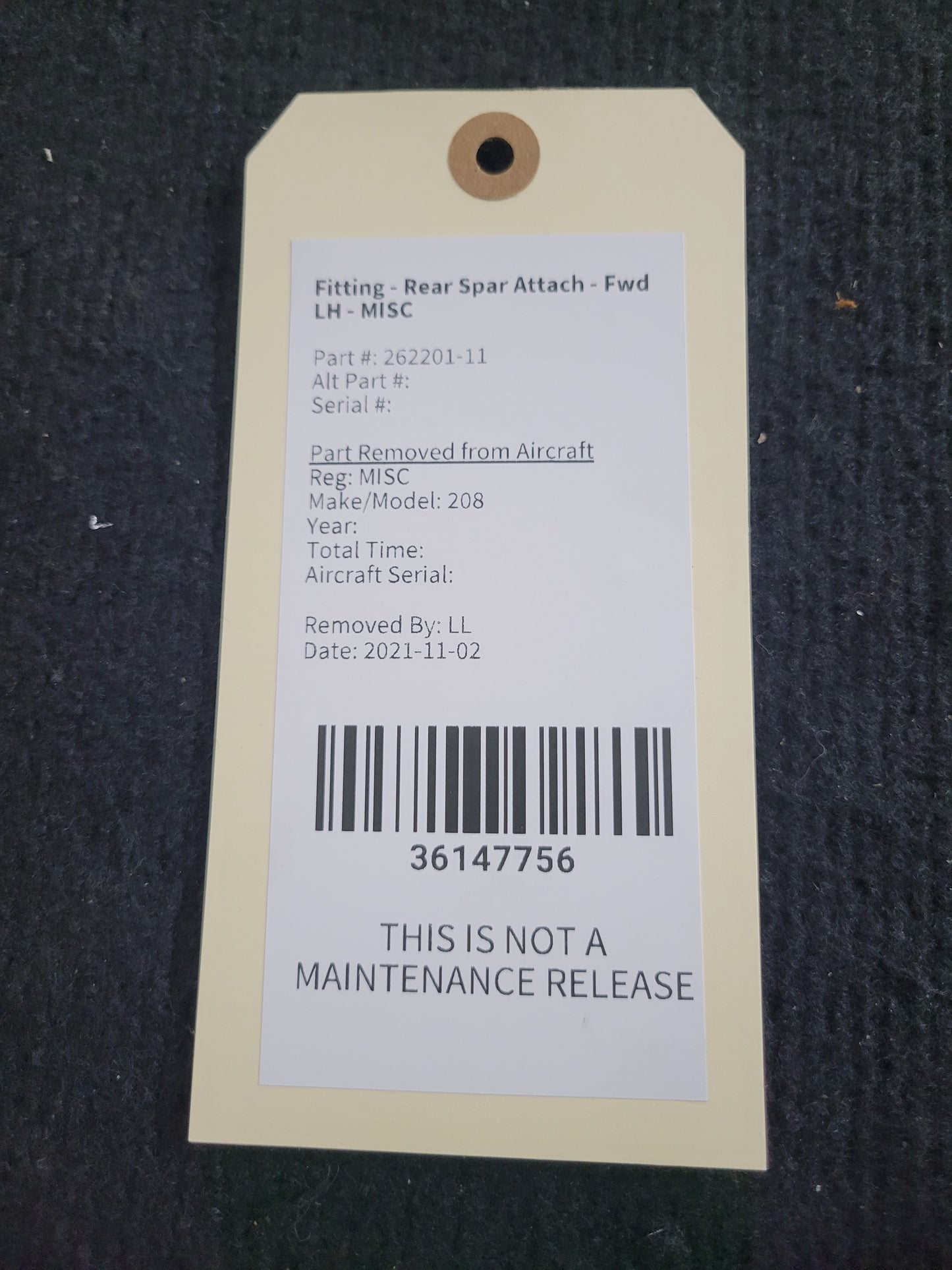 Fitting - Rear Spar Attach - Fwd LH - MISC