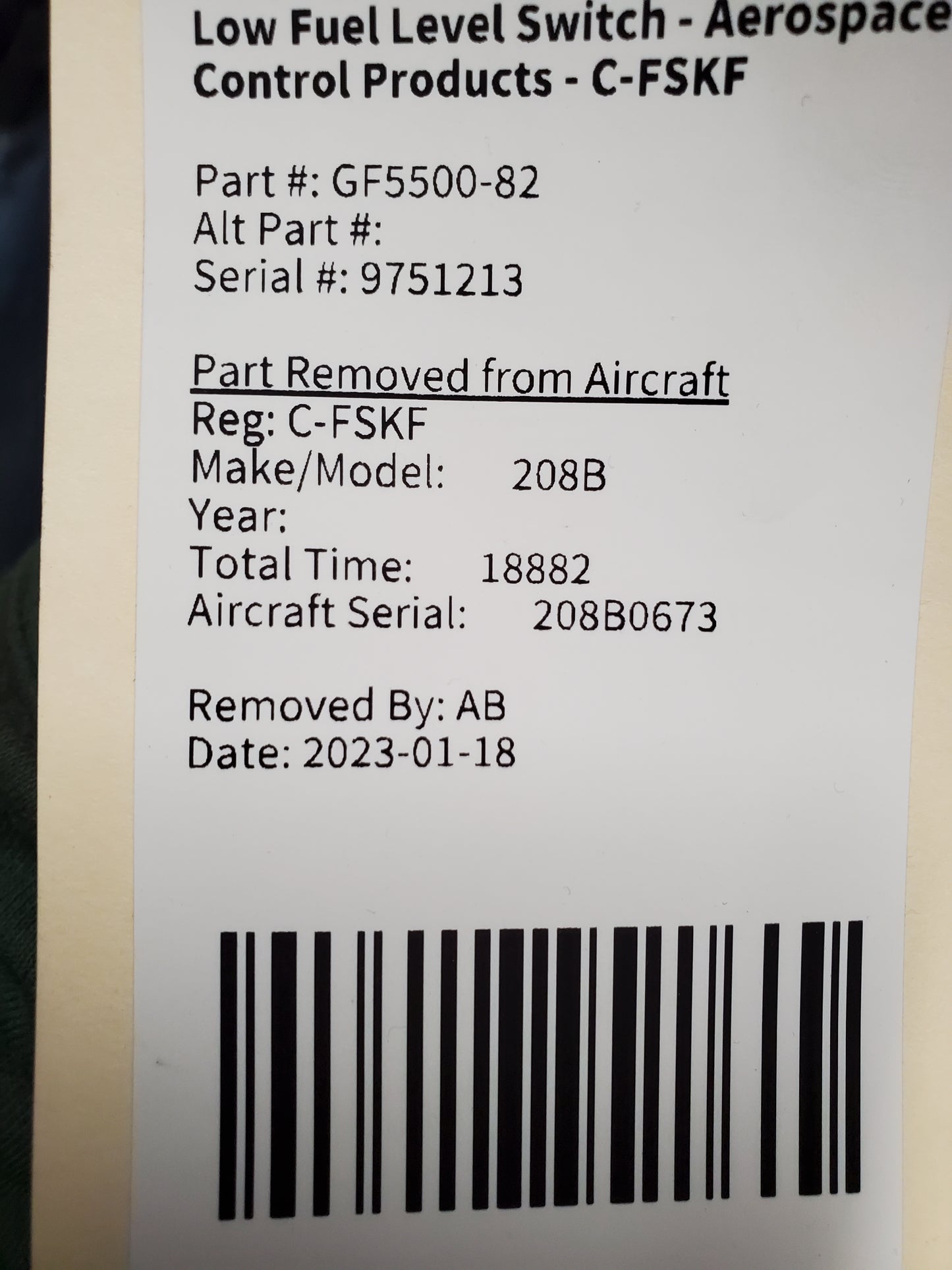 Low Fuel Level Switch - Aerospace Control Products - C-MISC
