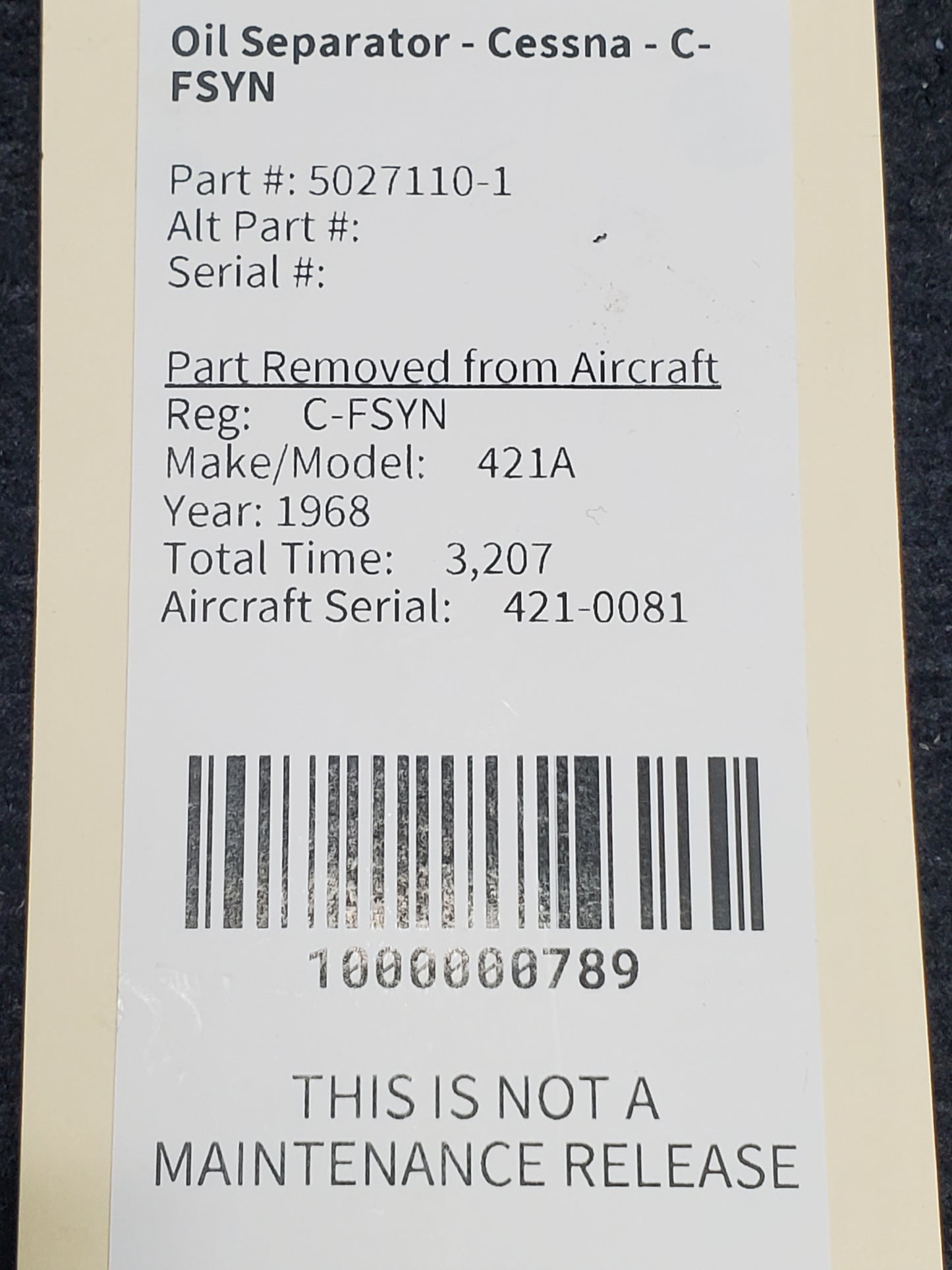 Oil Separator - Cessna - C-FSYN