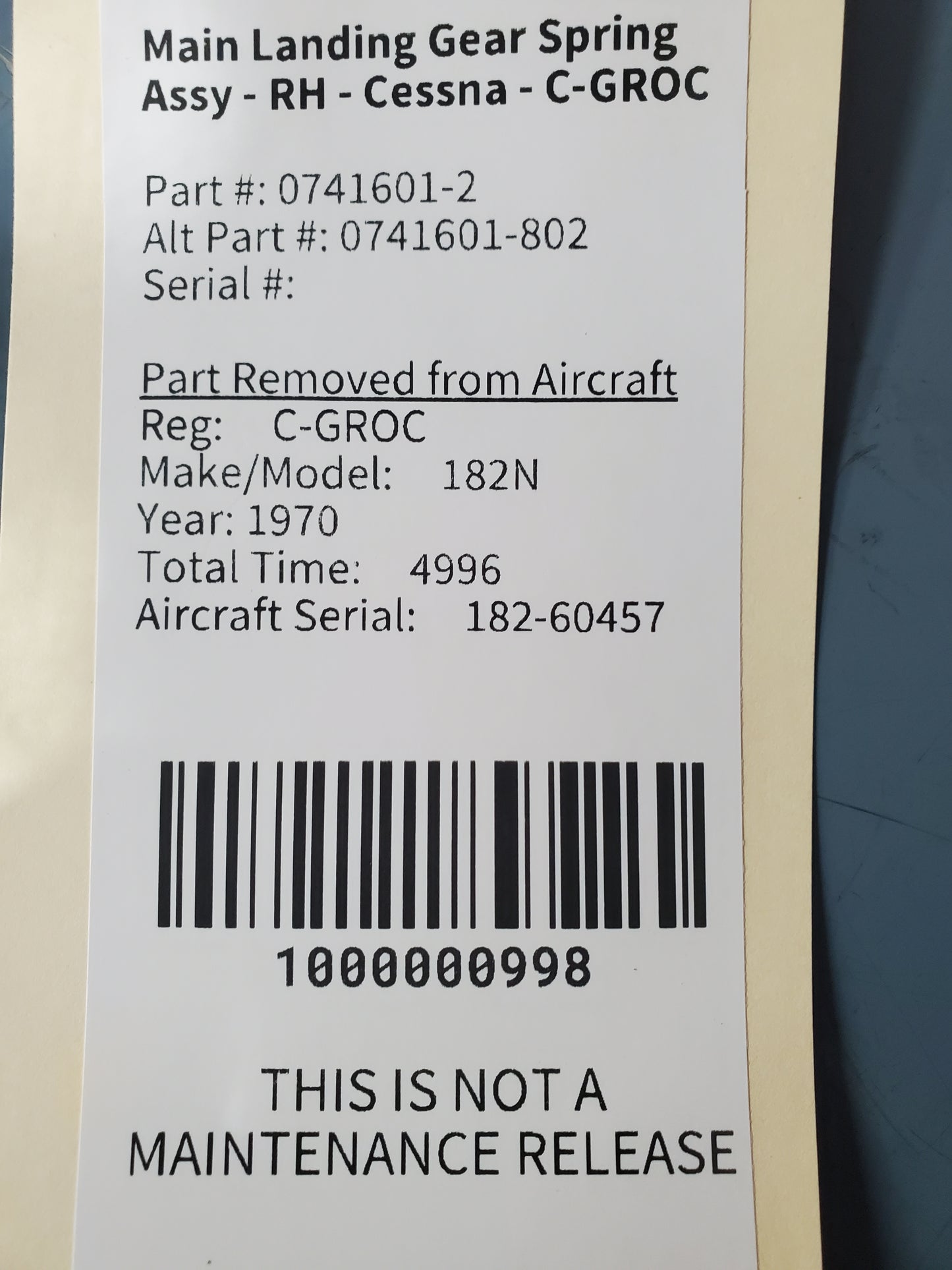 Main Landing Gear Spring Assy - RH - Cessna - C-GROC