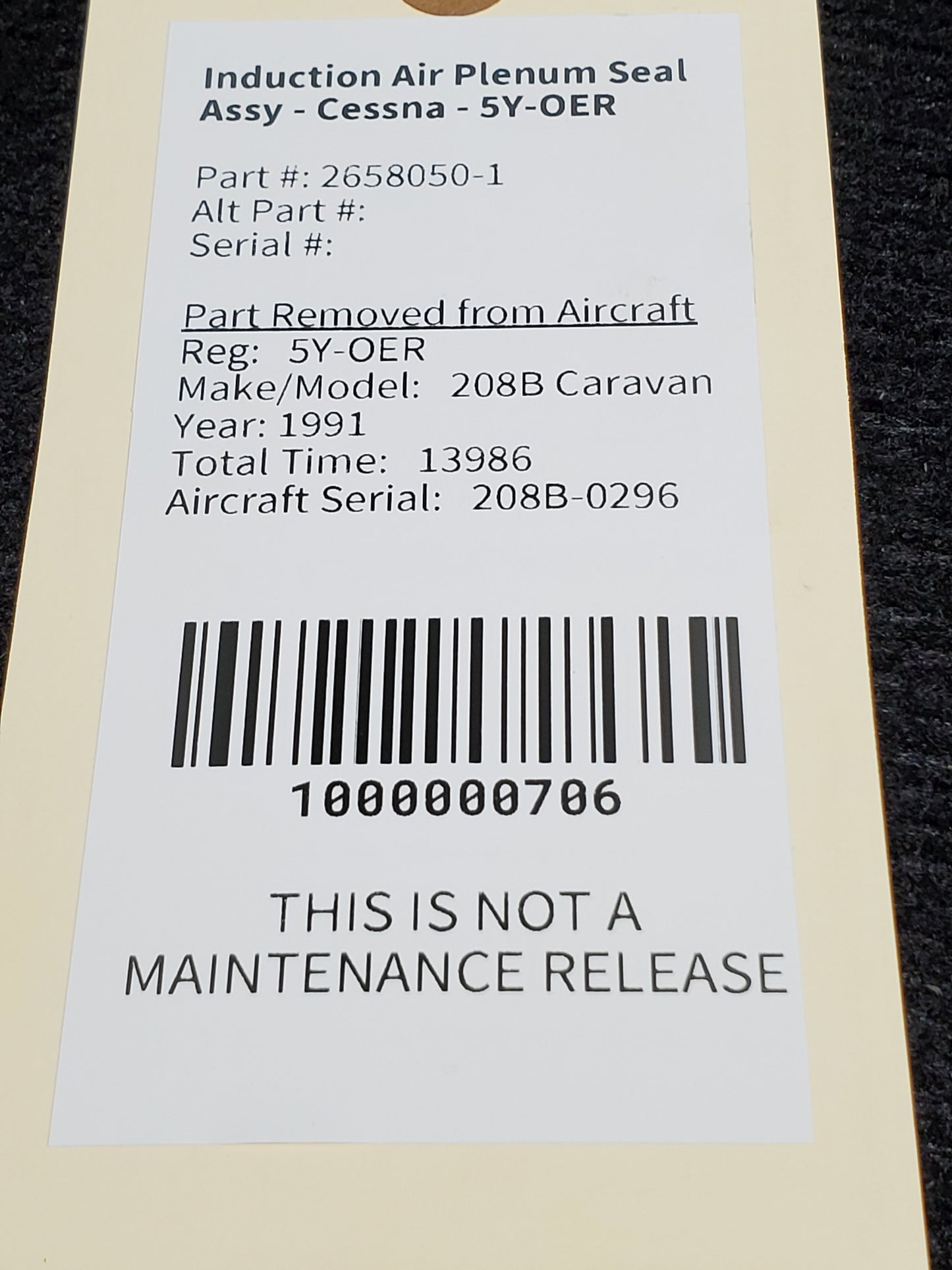 Induction Air Plenum Seal Assy - Cessna - 5Y-OER