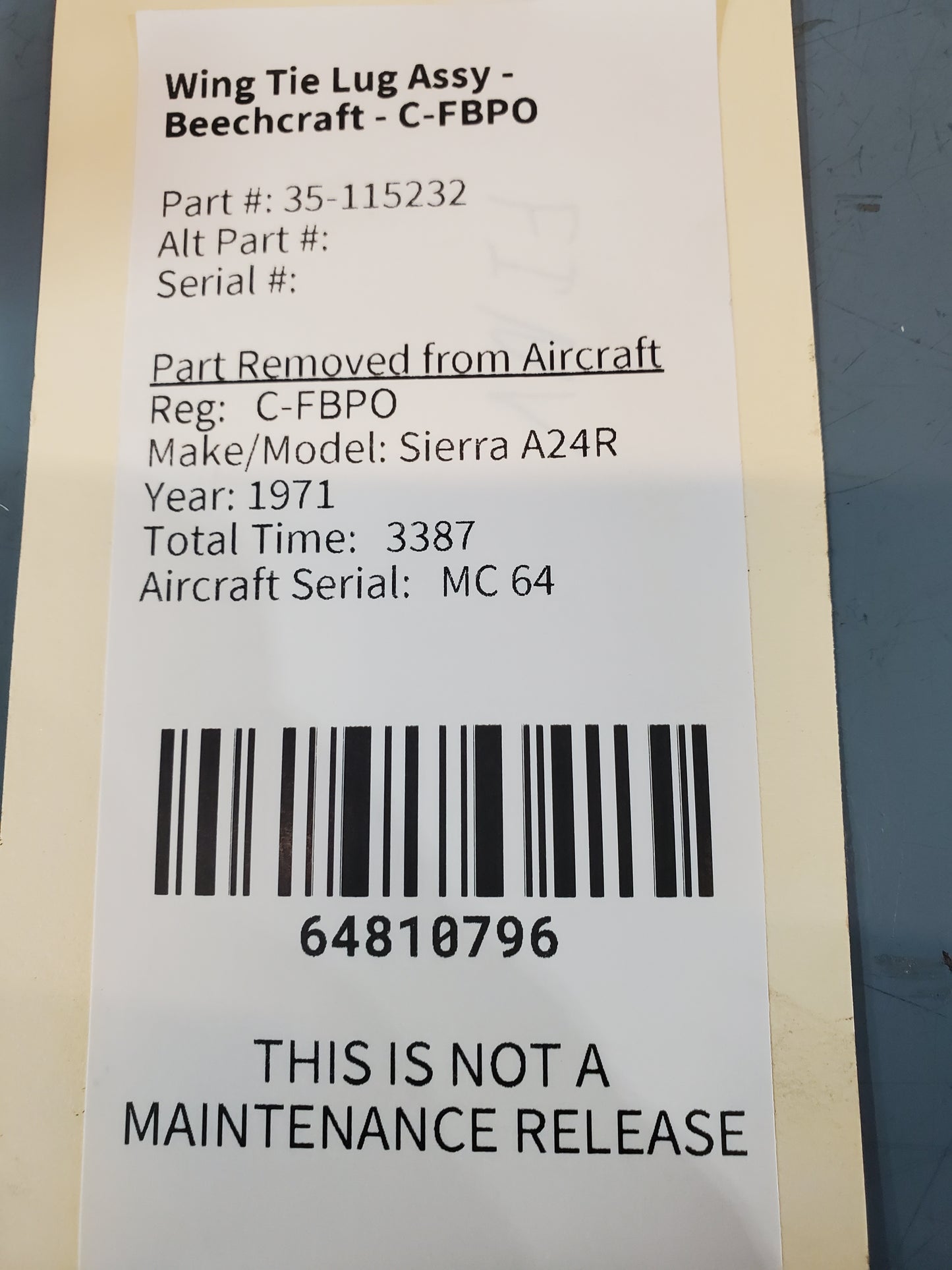 Wing Tie Lug Assy - Beechcraft - C-FBPO