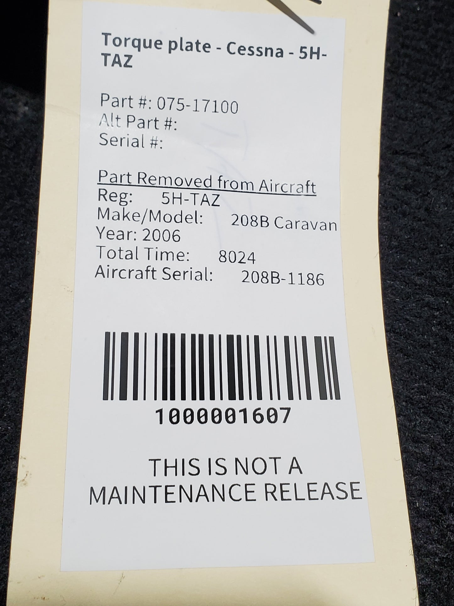 Torque plate - Cessna - 5H-TAZ