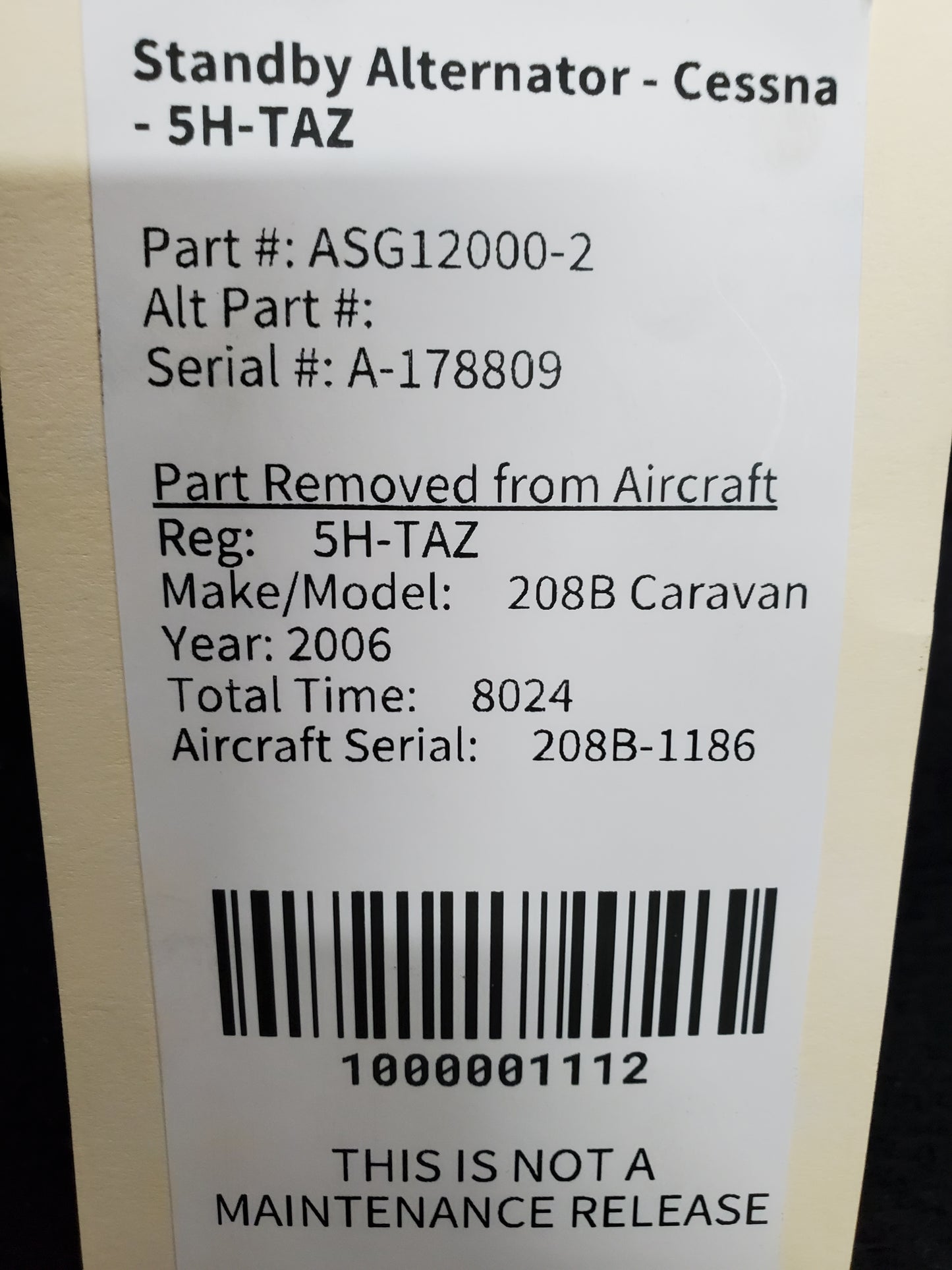 Standby Alternator - Aero Electric - 5H-TAZ