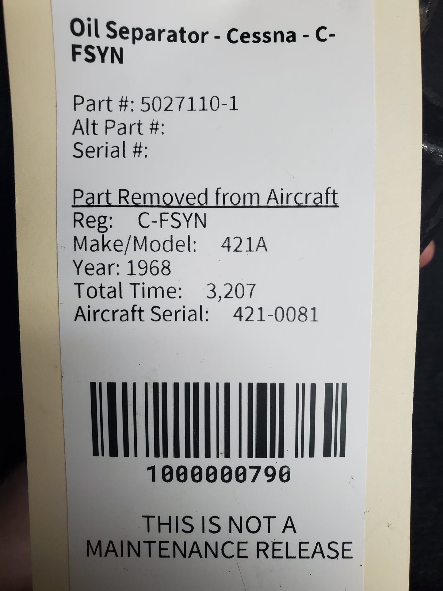 Oil Separator - Cessna - C-FSYN