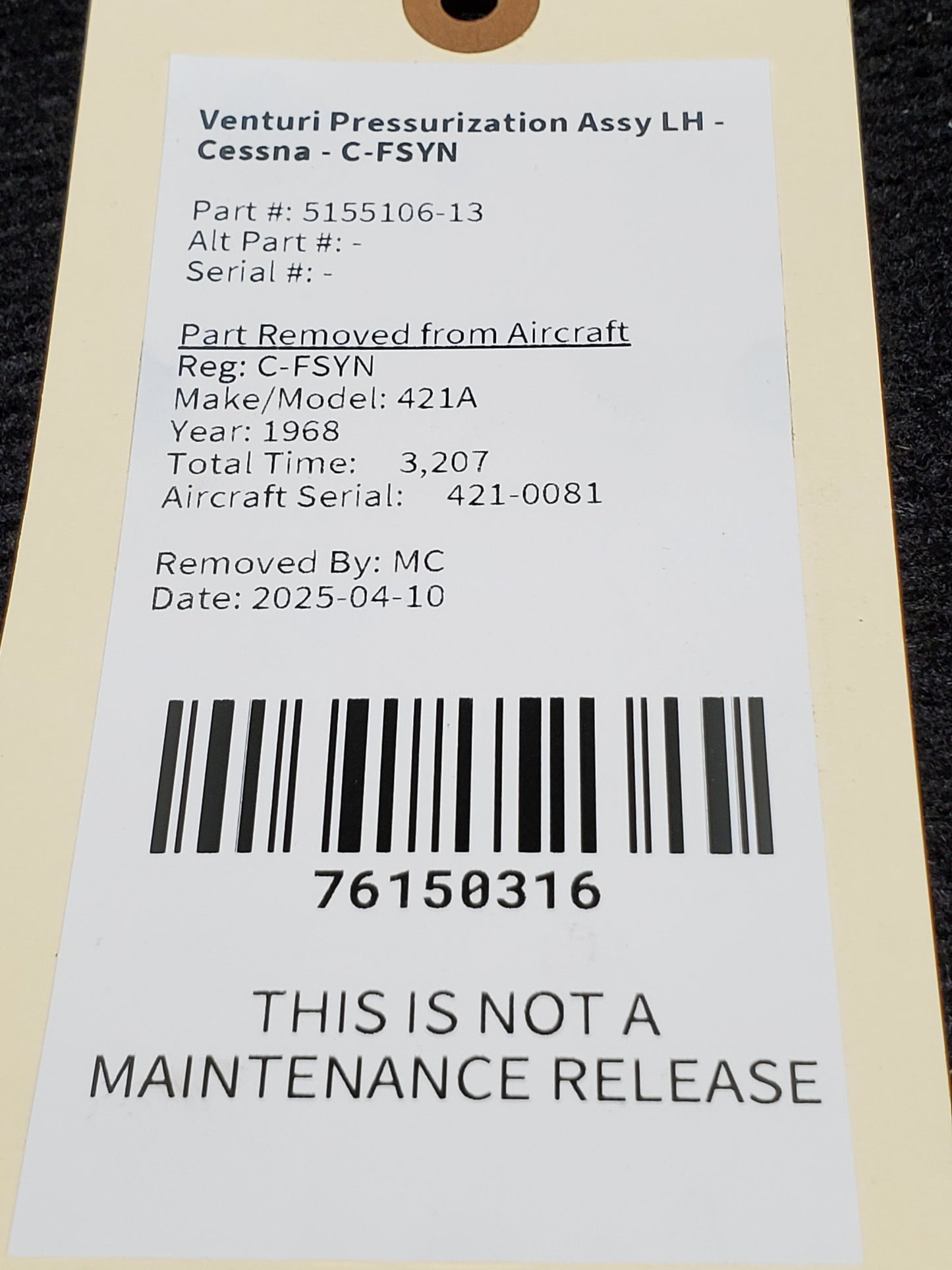 Venturi Pressurization Assy LH - Cessna - C-FSYN