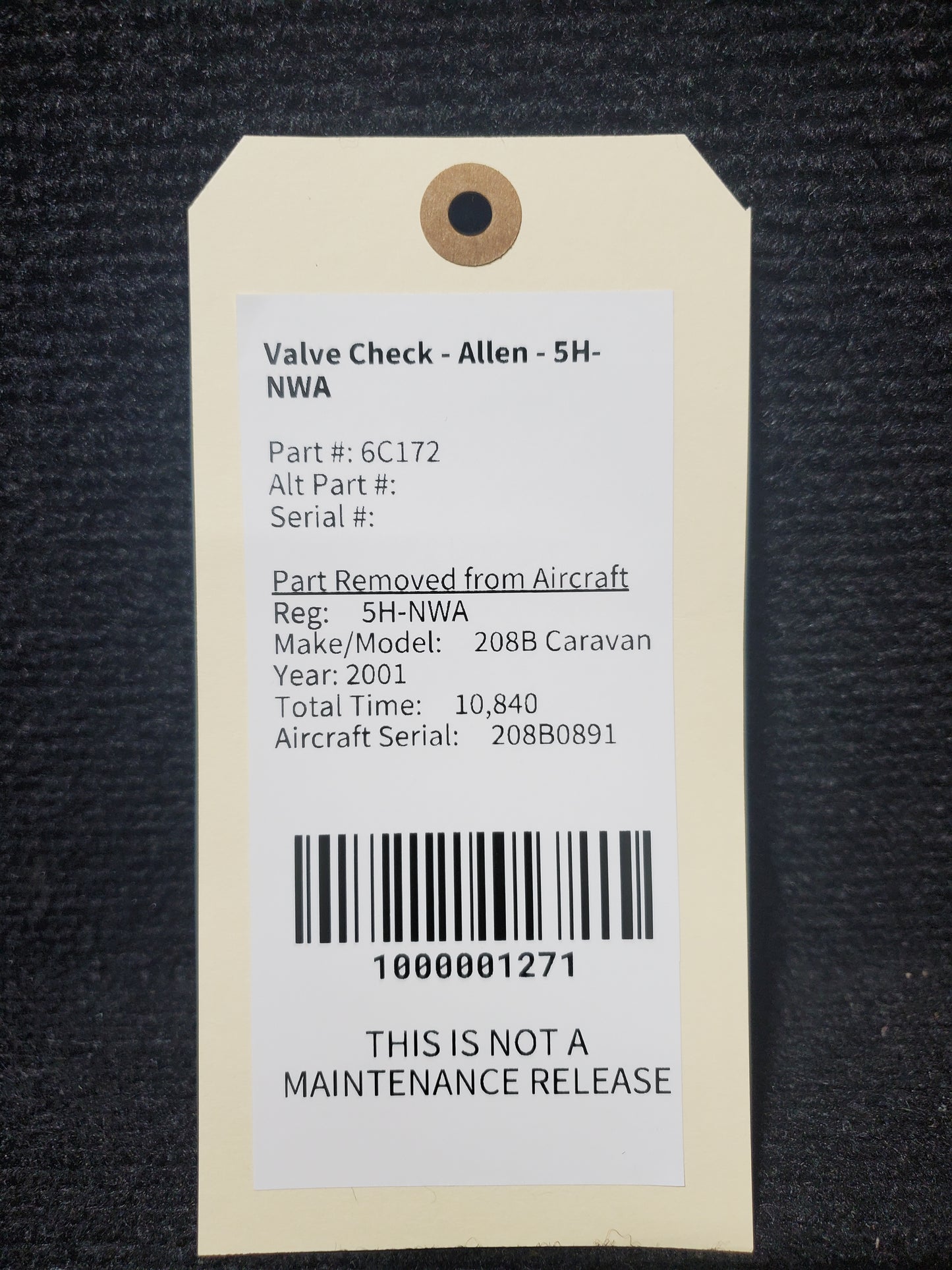 Valve Check Fuel - Allen - 5H-NWA