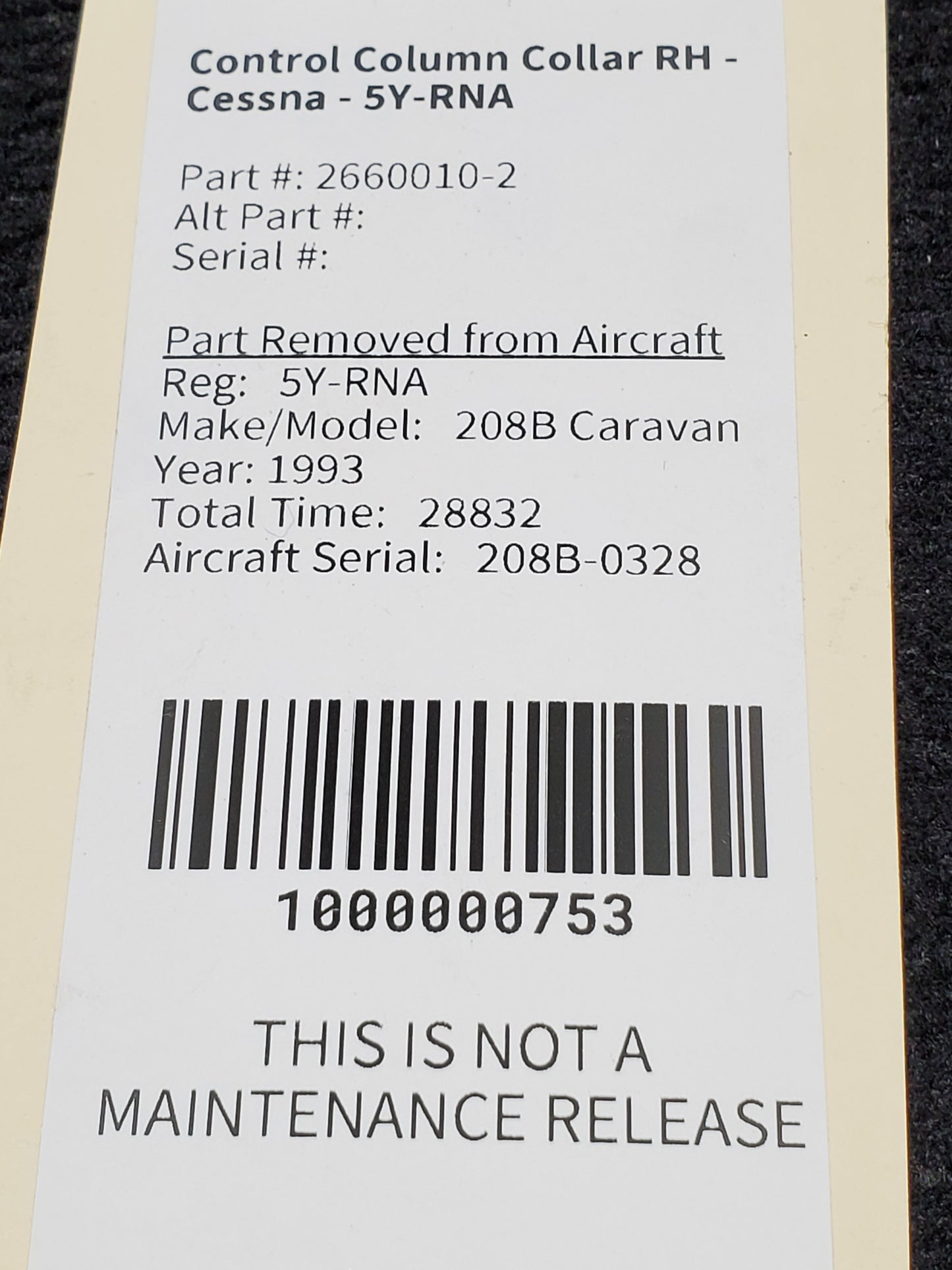 Control Column Collar RH - Cessna - 5Y-RNA