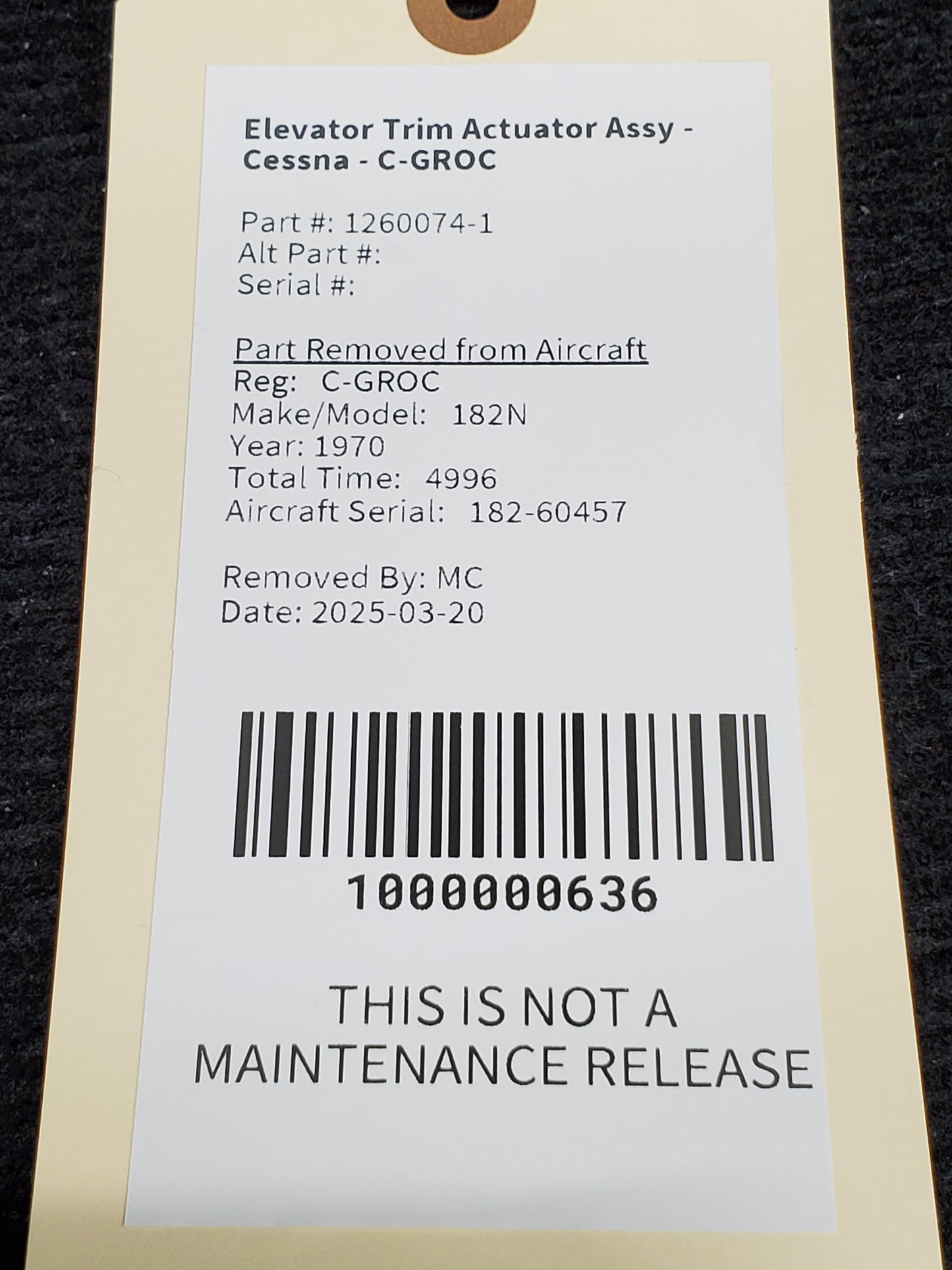 Elevator Trim Actuator Assy - Cessna - C-GROC