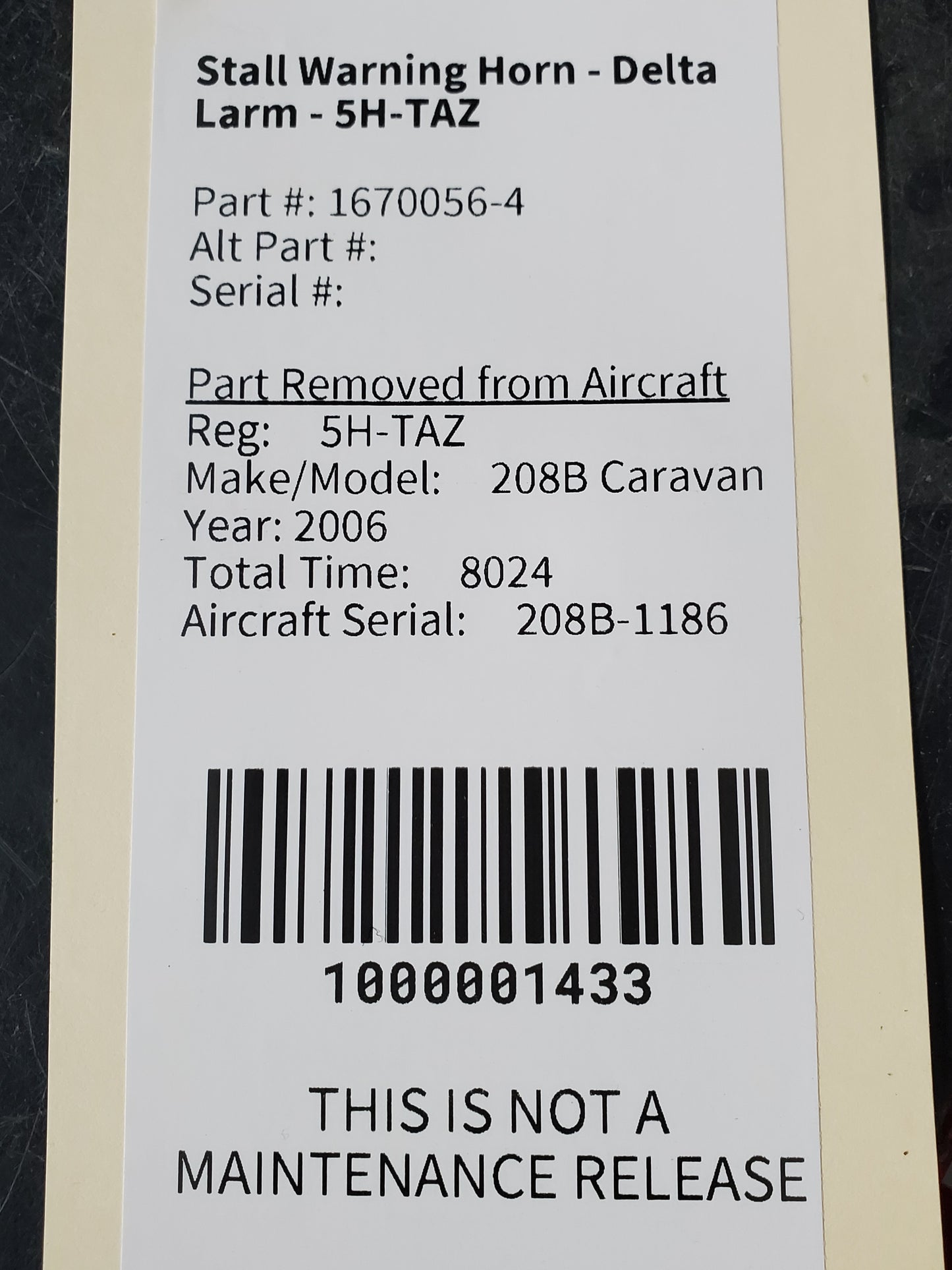 Stall Warning Horn - Delta Larm - 5H-TAZ