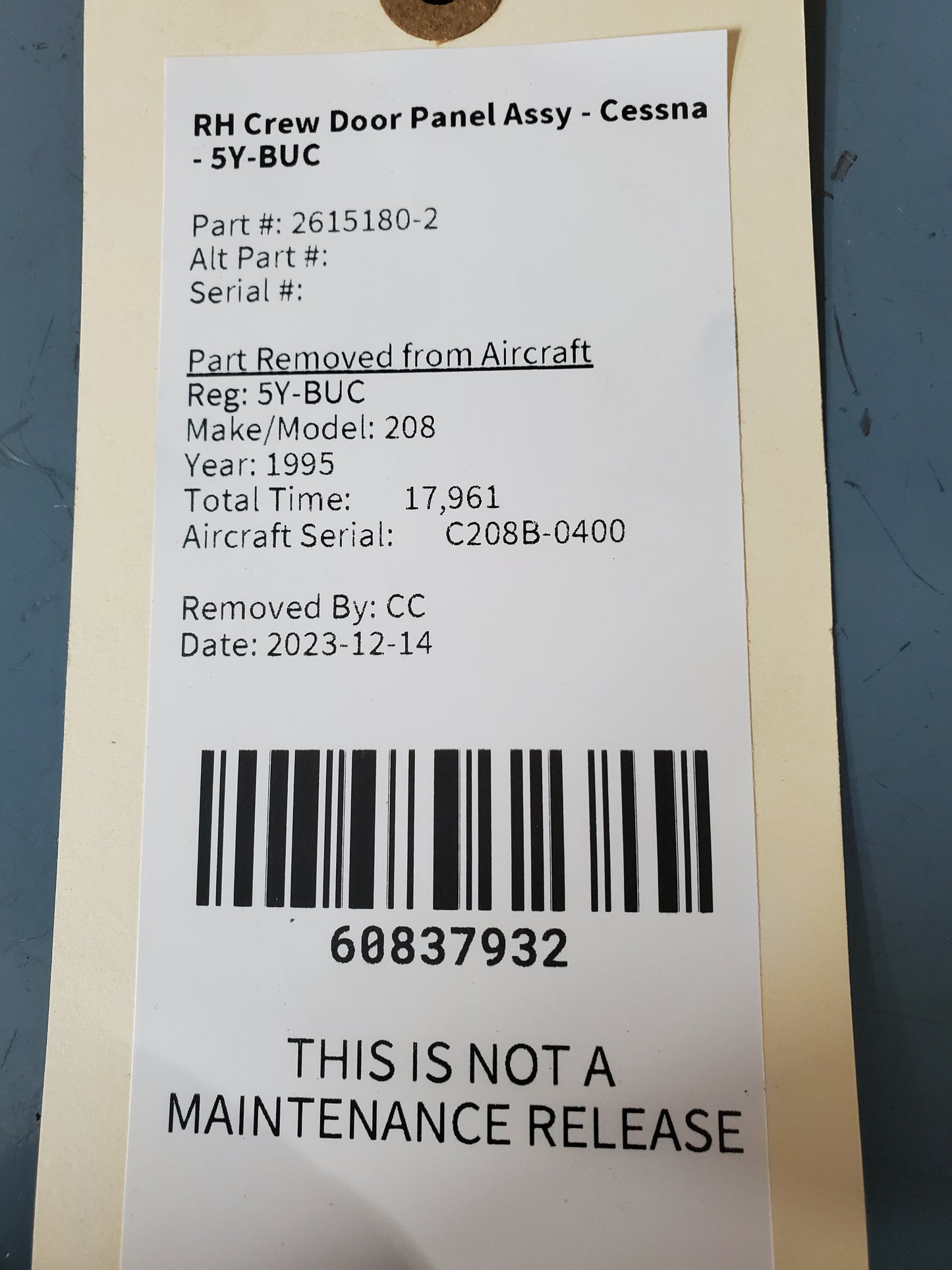 RH Crew Door Panel Assy - Cessna - 5Y-BUC