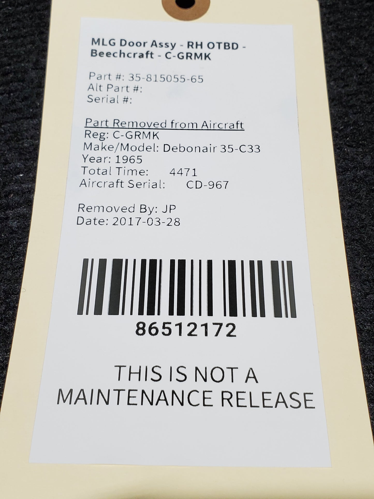 MLG Door Assy - RH OTBD - Beechcraft - C-GRMK