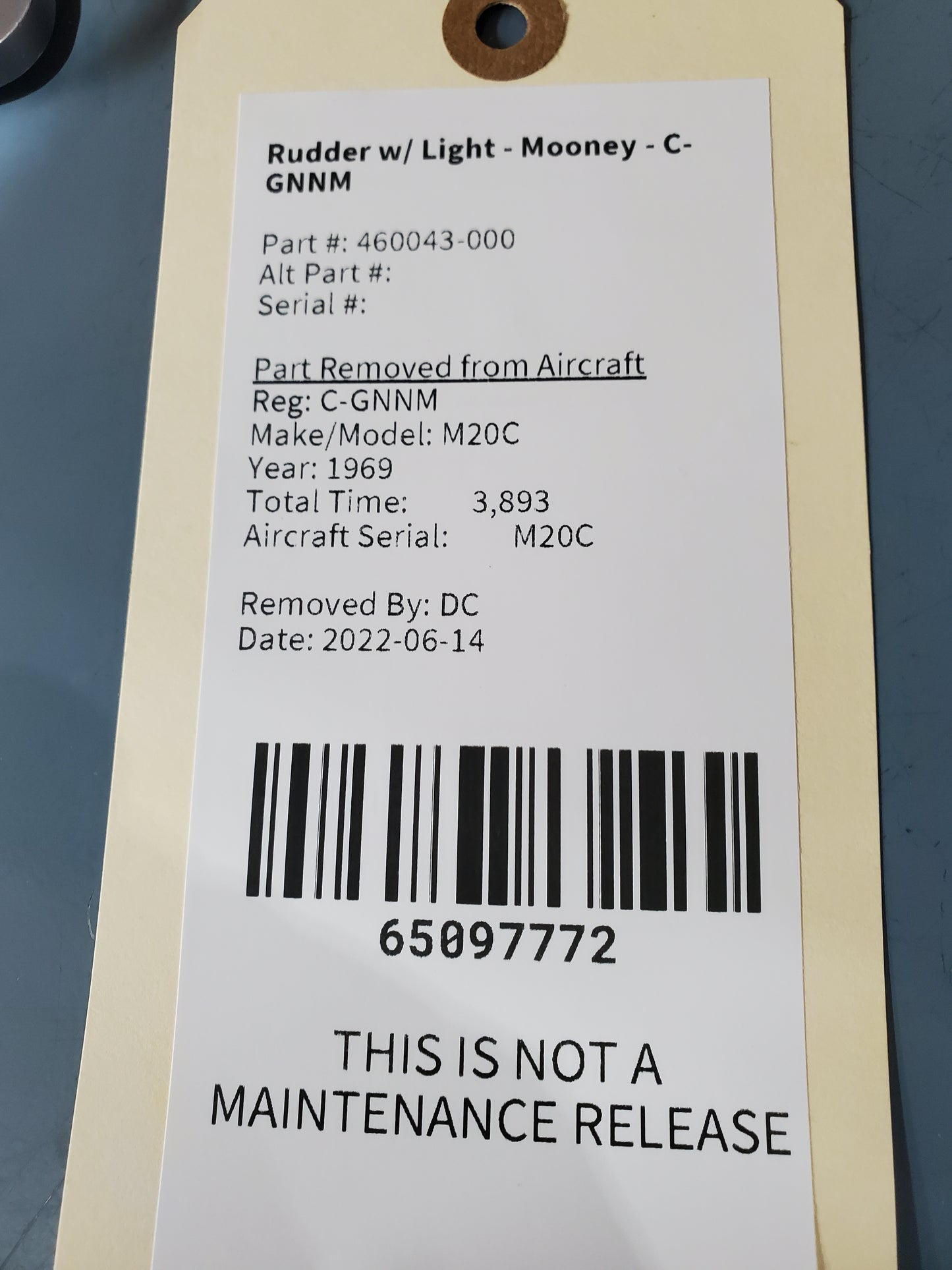 Rudder w/ Light - Mooney - C-GNNM