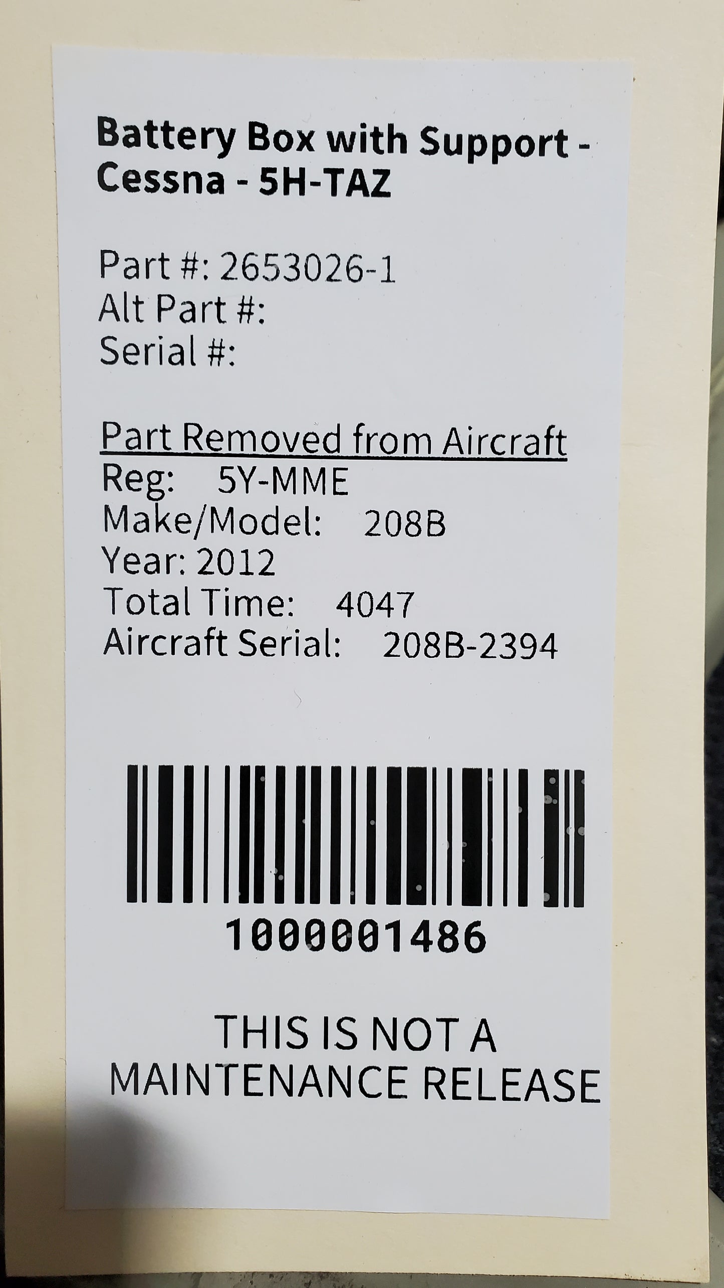 Battery Box Support - Cessna - 5H-TAZ