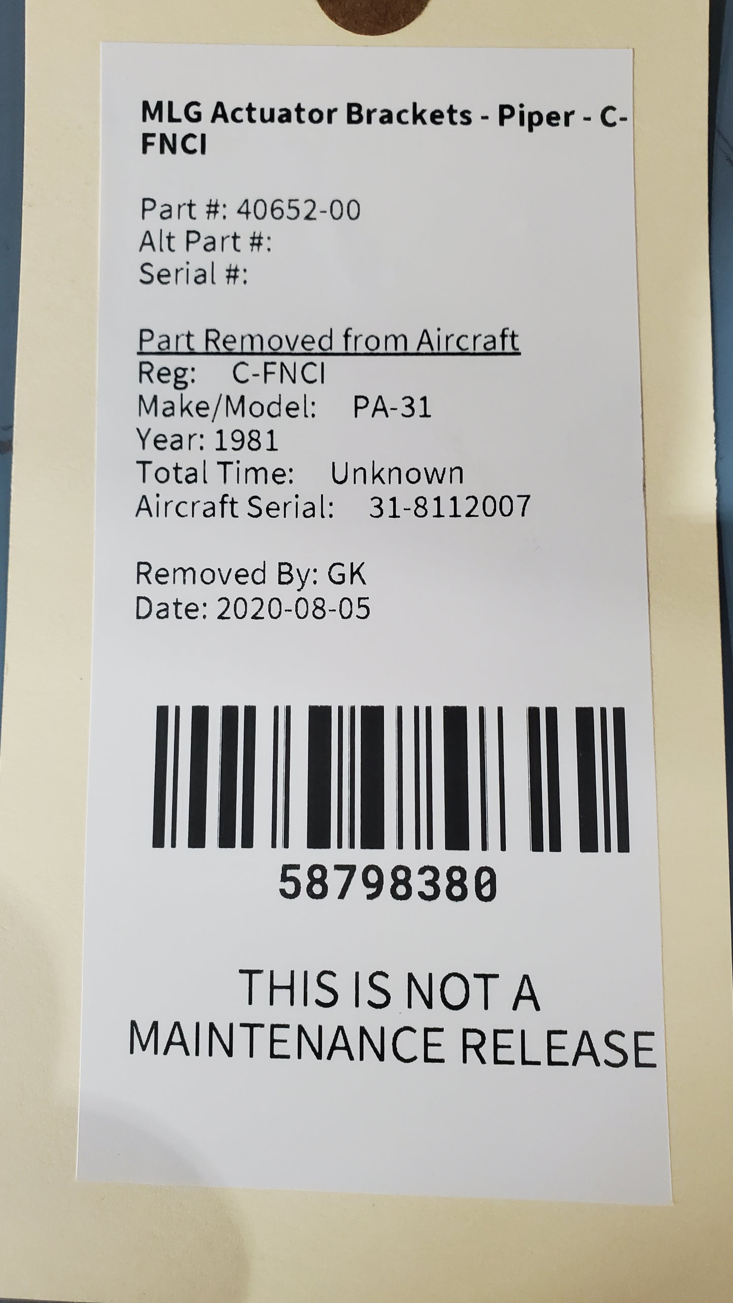 MLG Actuator Brackets - Piper - C-FNCI