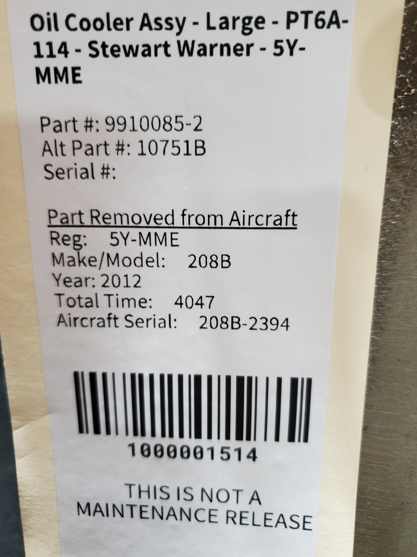 Oil Cooler Assy - Large - PT6A-114 - Stewart Warner - 5Y-MME
