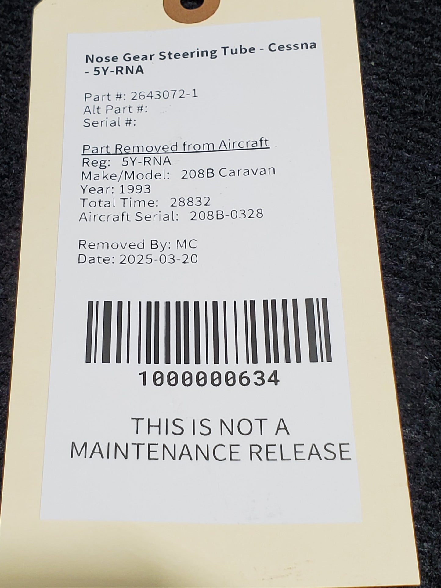 Nose Gear Steering Tube - Cessna - 5Y-RNA