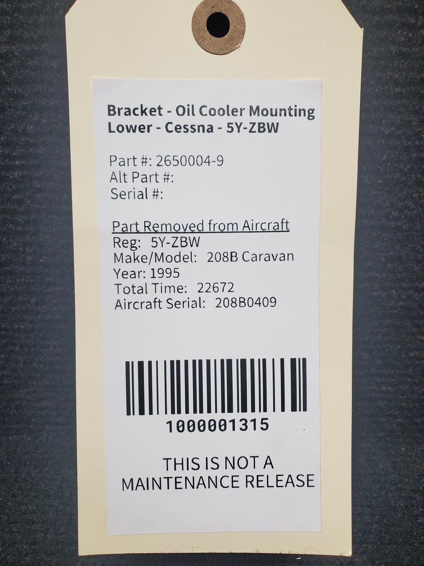 Oil Cooler Mounting Bracket - Lower - Cessna - 5Y-ZBW