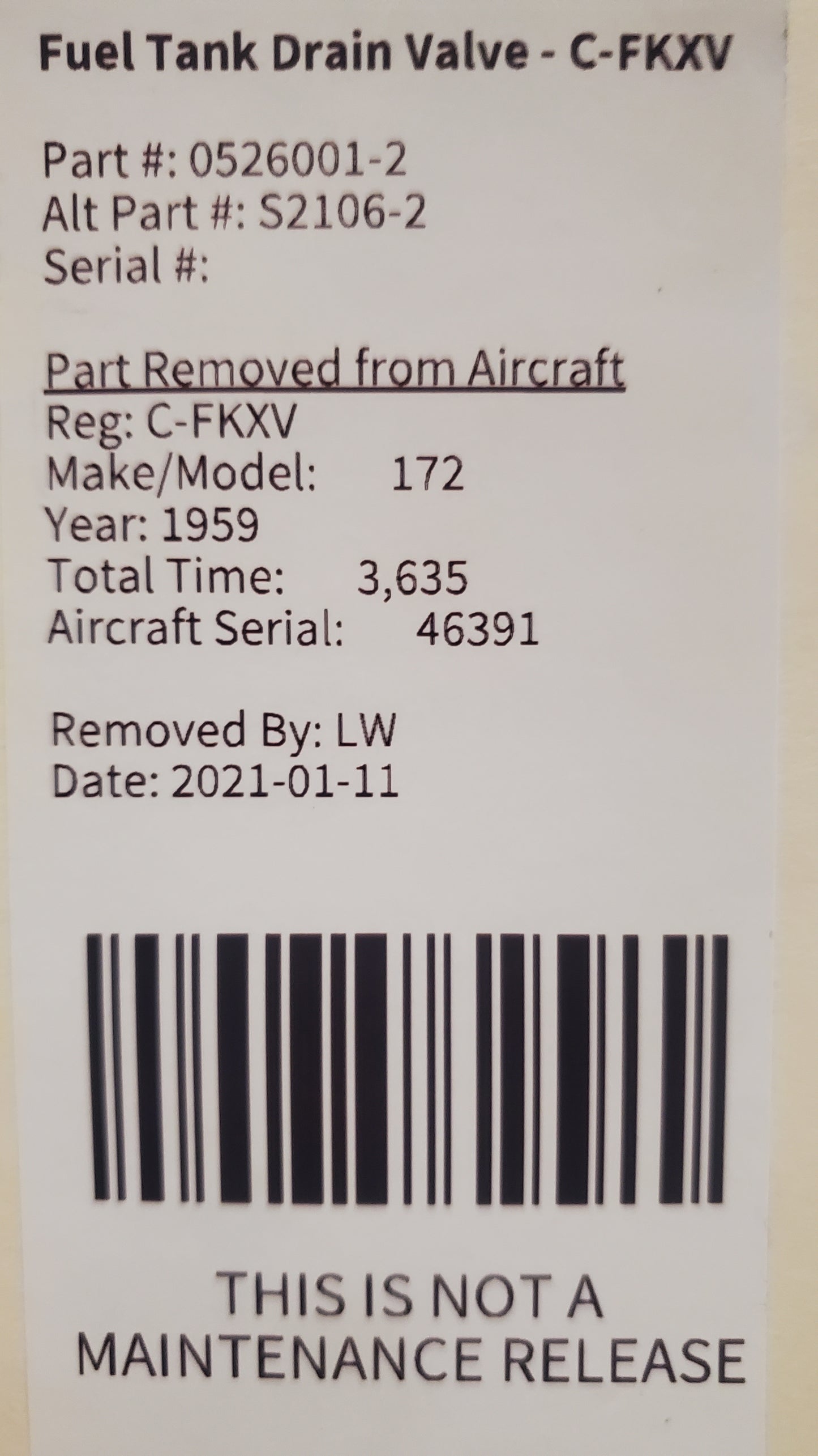 Fuel Tank Drain Valve - C-FKXV