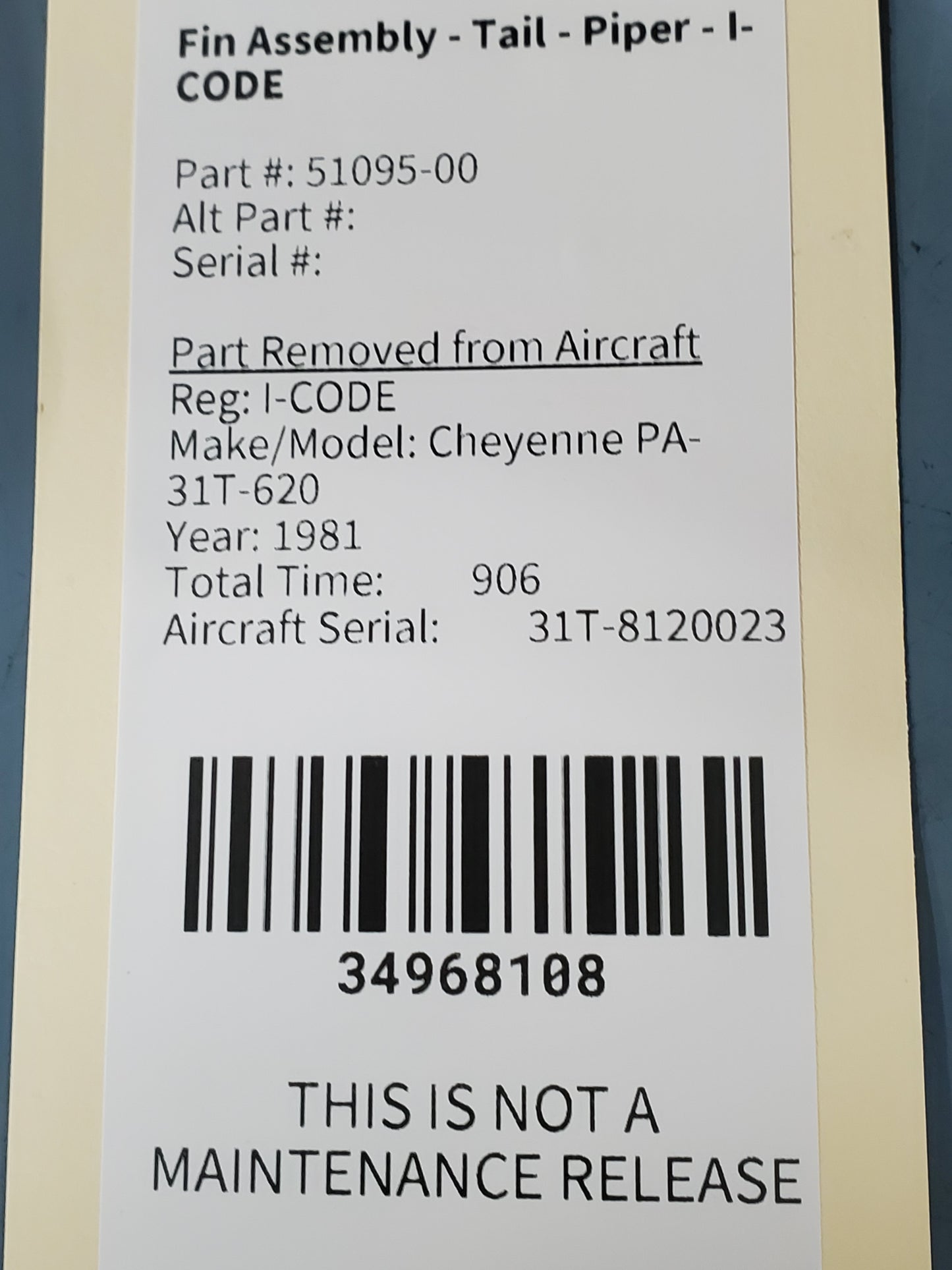 Fin Assembly - Tail - Piper - I-CODE