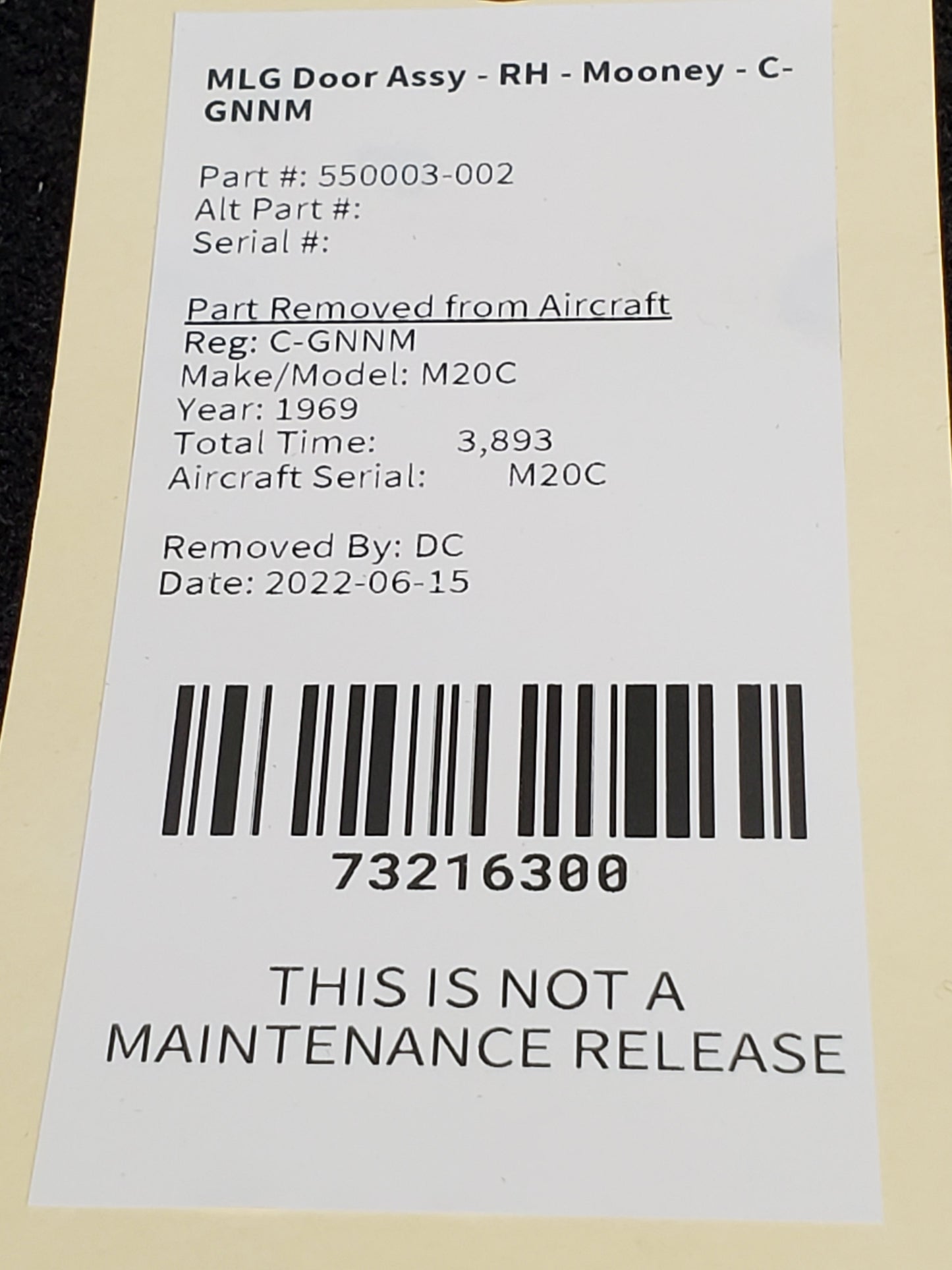 MLG Door Assy - RH - Mooney - C-GNNM
