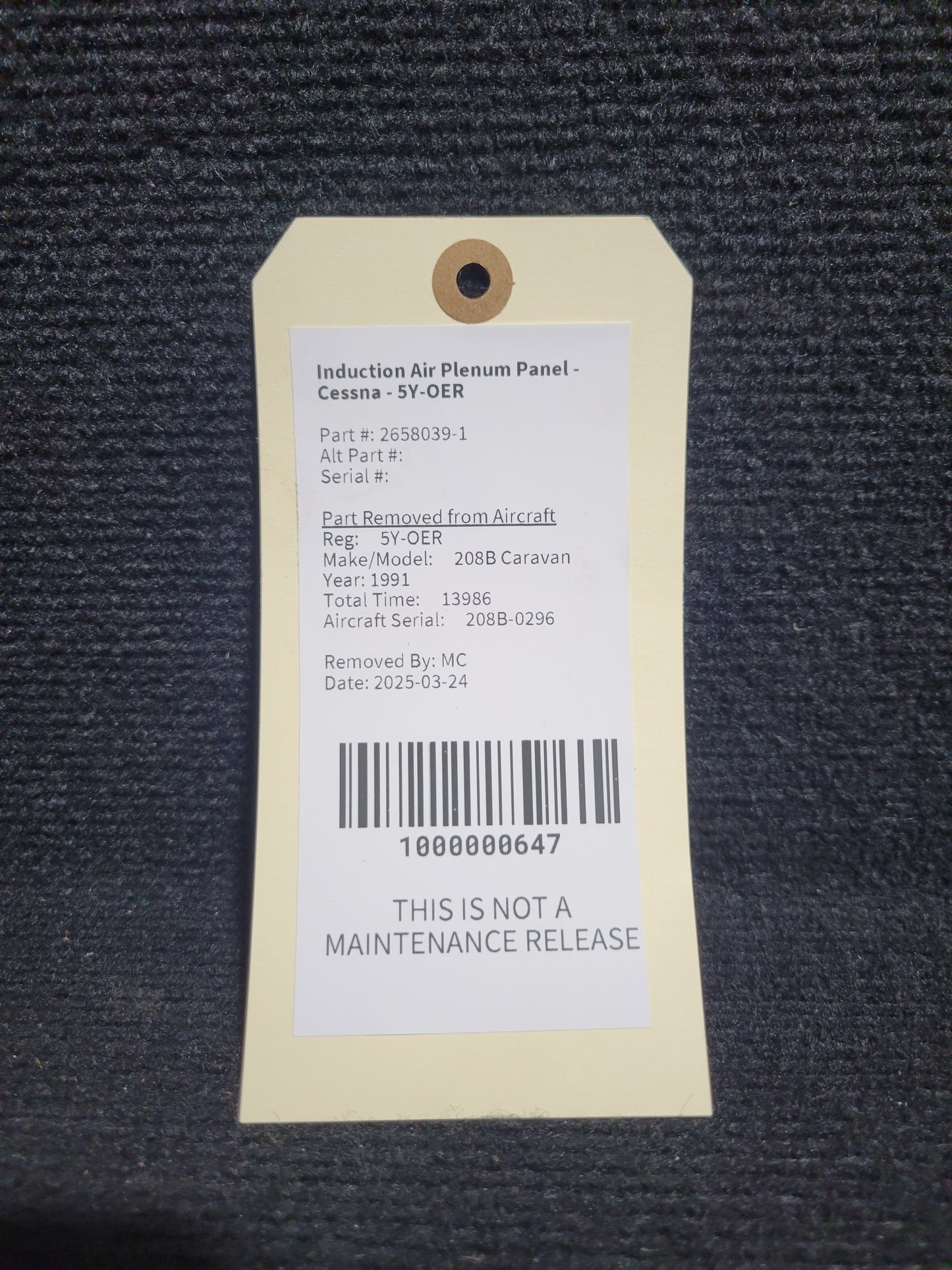 Induction Air Plenum Panel - Cessna - 5Y-OER