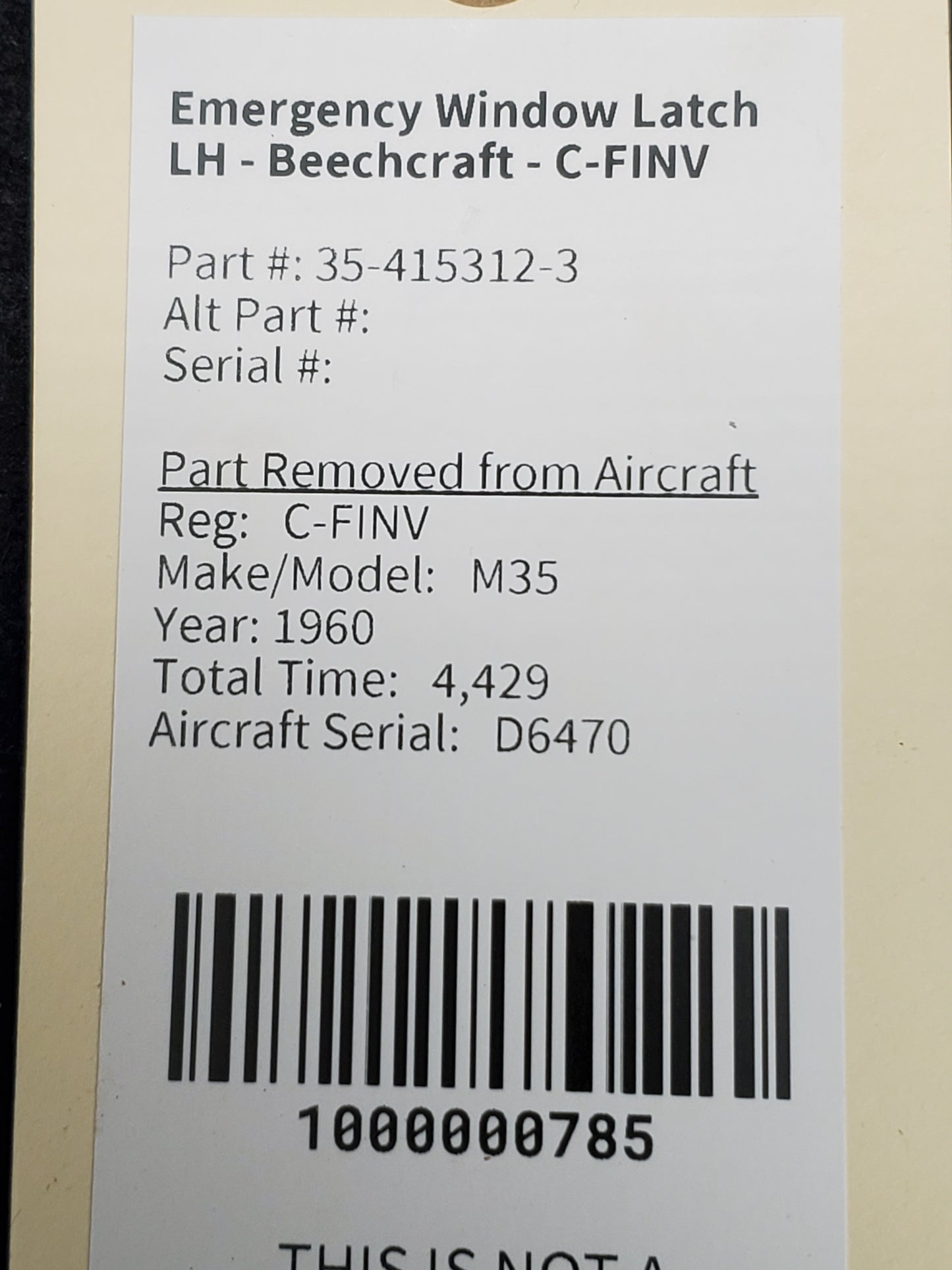 Emergency Window Latch LH - Beechcraft - C-FINV