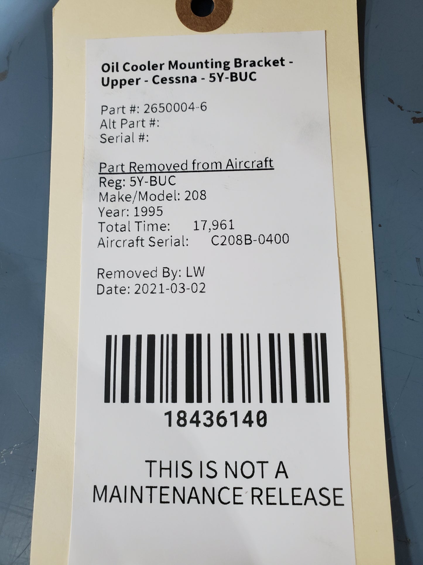 Oil Cooler Mounting Bracket - Upper - Cessna - 5Y-BUC