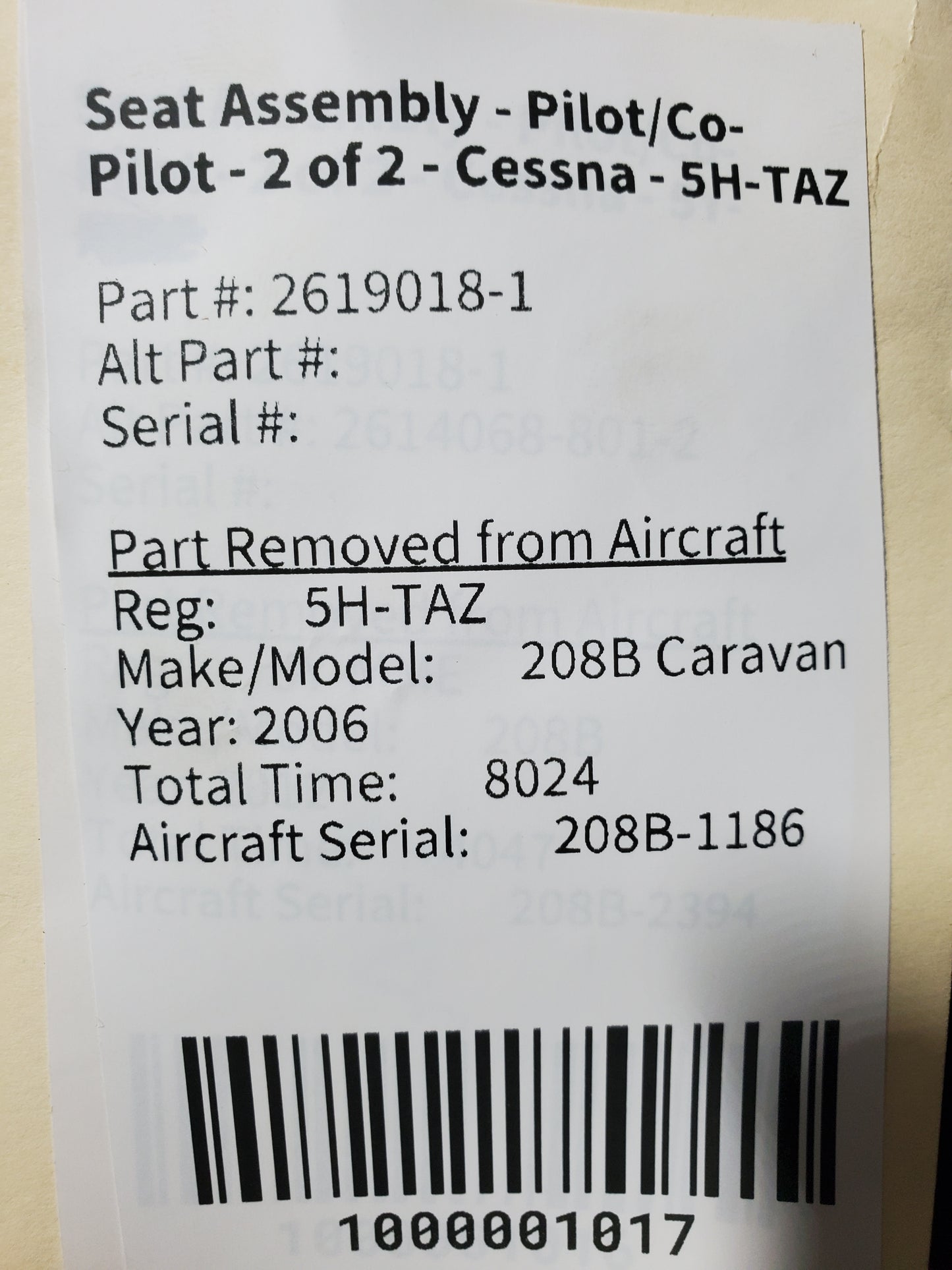 Seat Assembly - Crew Seat - 2 of 2 - Cessna - 5H-TAZ