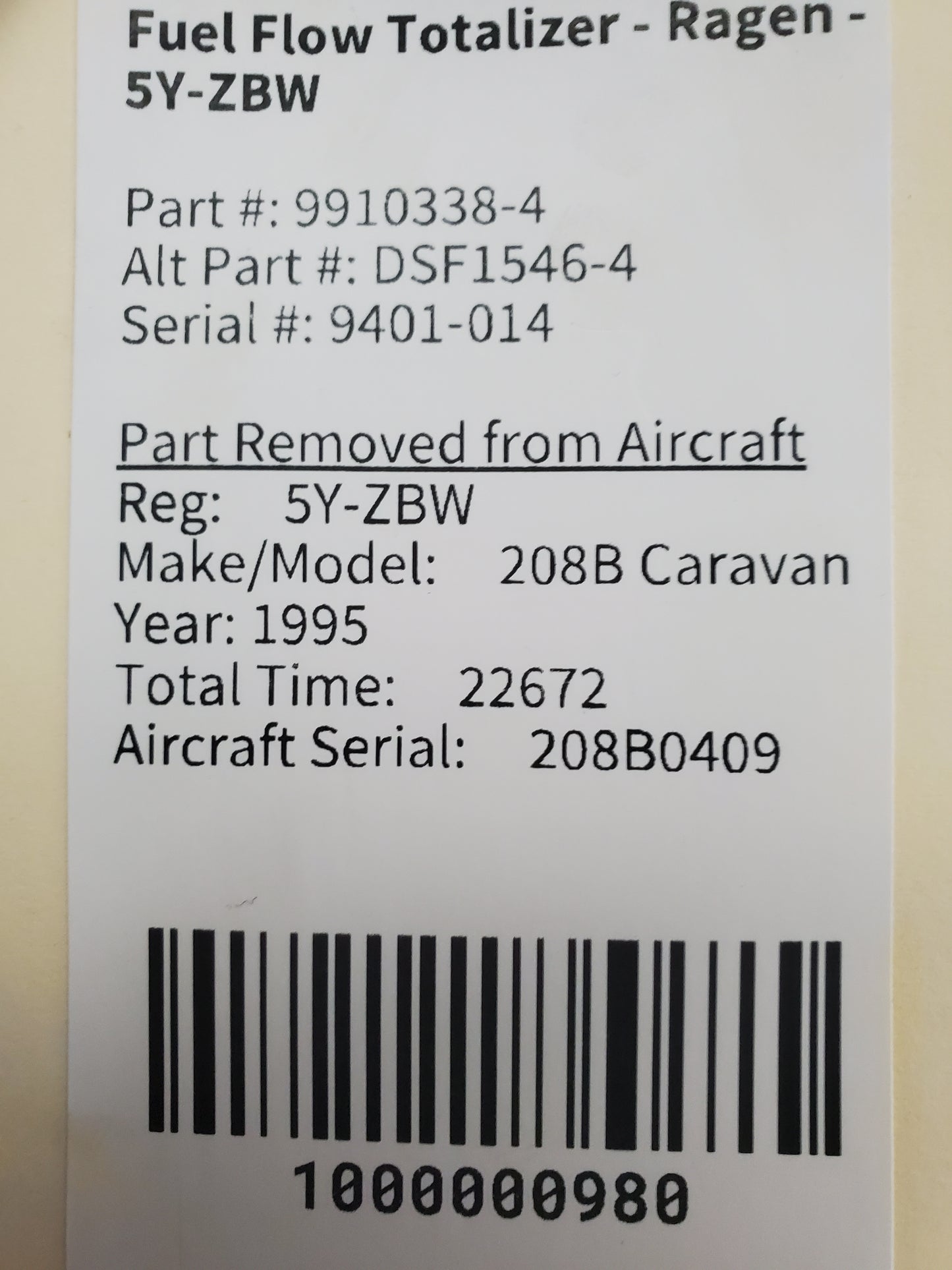 Fuel Flow Totalizer - Ragen - 5Y-ZBW